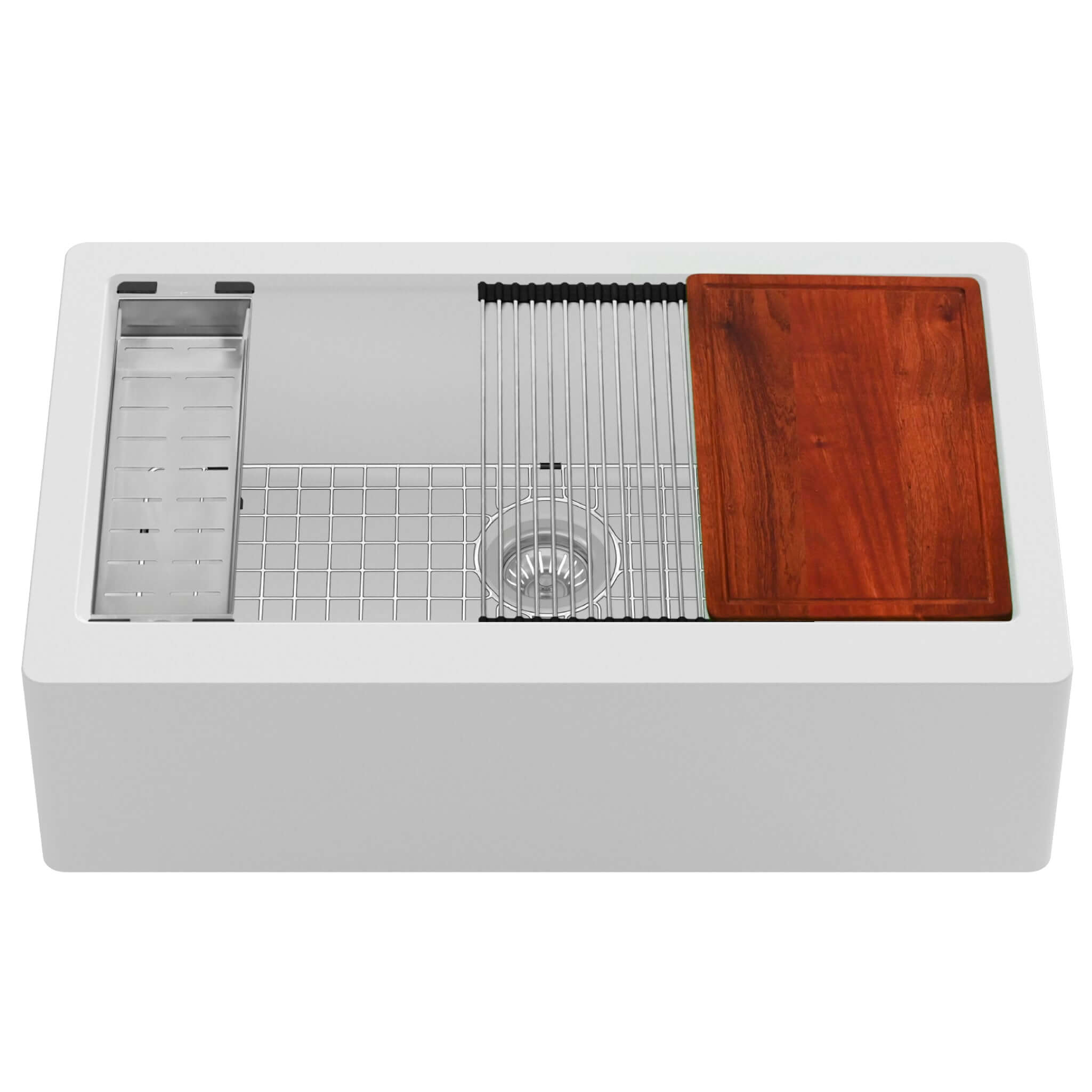 Alternate Image for Karran 34" Quartz Composite Workstation Farmhouse Sink with Accessories, White, QAWS-740-WH
