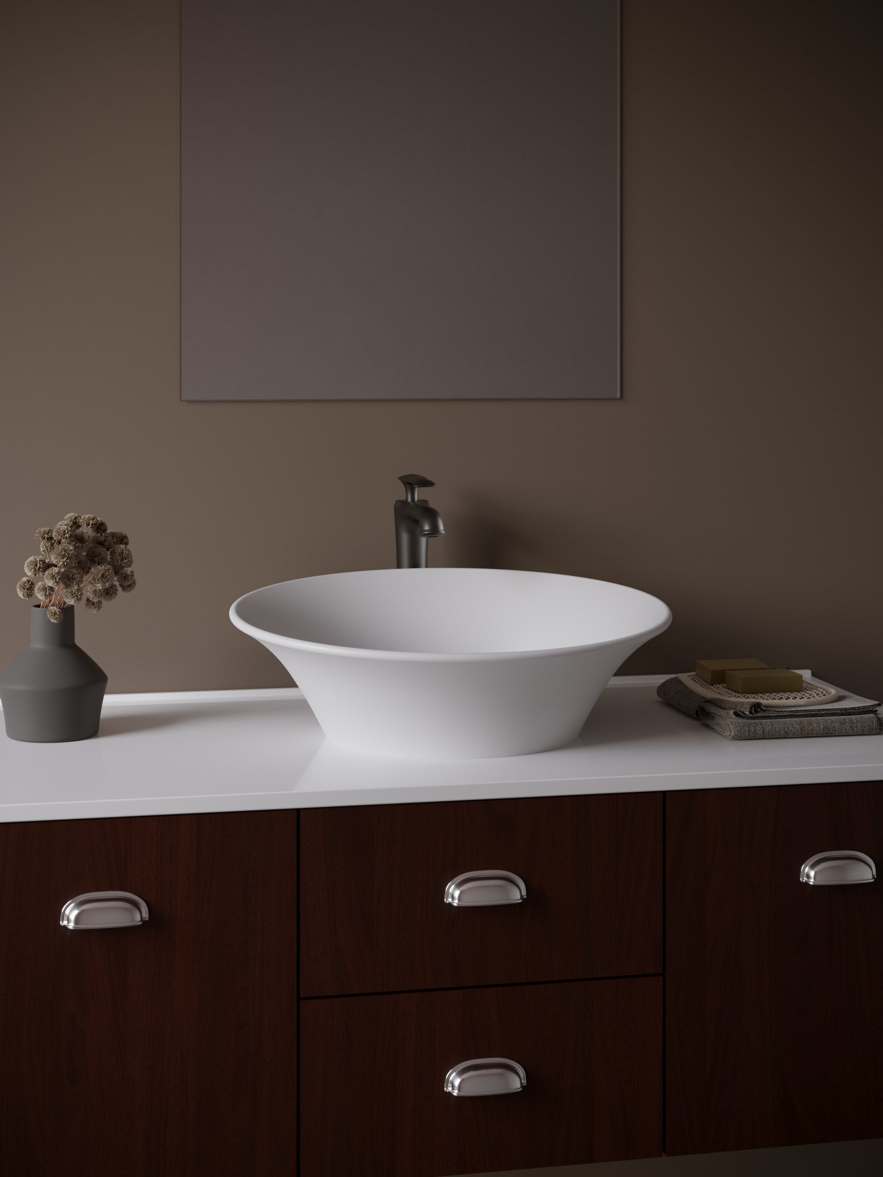 Alternate Image for Karran Quattro 20.625" x 17" Oval Vessel Acrylic Solid Surface ADA Bathroom Sink with Matte Black Faucet and Accessories, White, QM164WH412MB