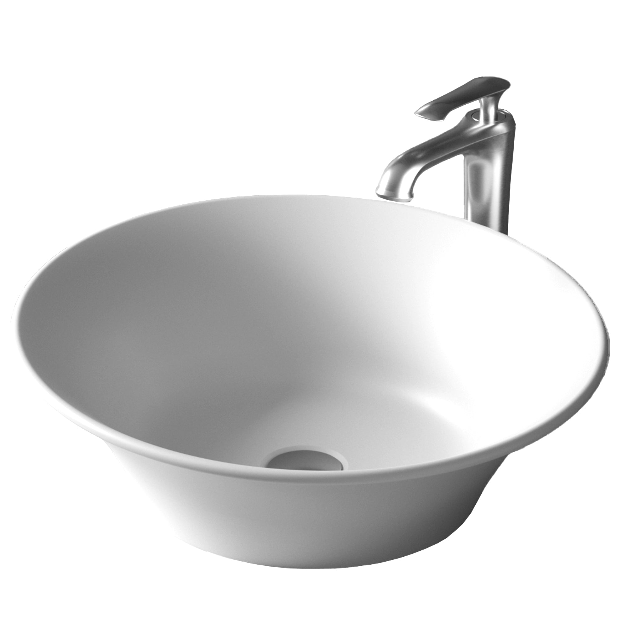 Karran Quattro 20.625" x 17" Oval Vessel Acrylic Solid Surface ADA Bathroom Sink with Stainless Steel Faucet and Accessories, White, QM164WH412SS