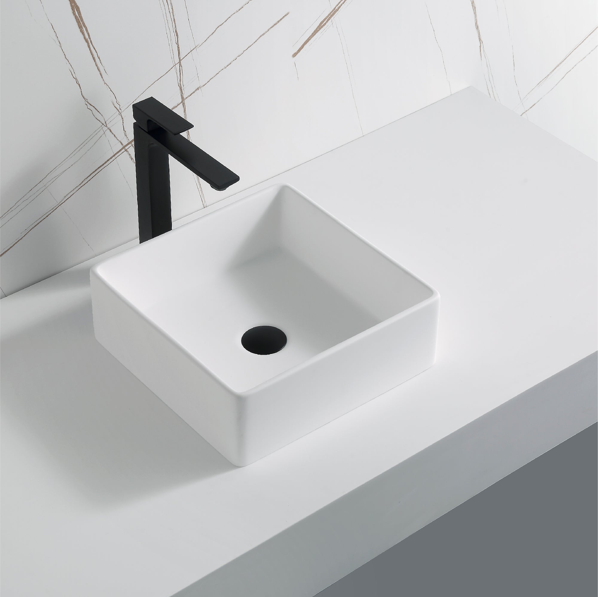 Karran Quattro 14.5" x 14.5" Square Vessel Acrylic Solid Surface ADA Bathroom Sink, White, QM174WH