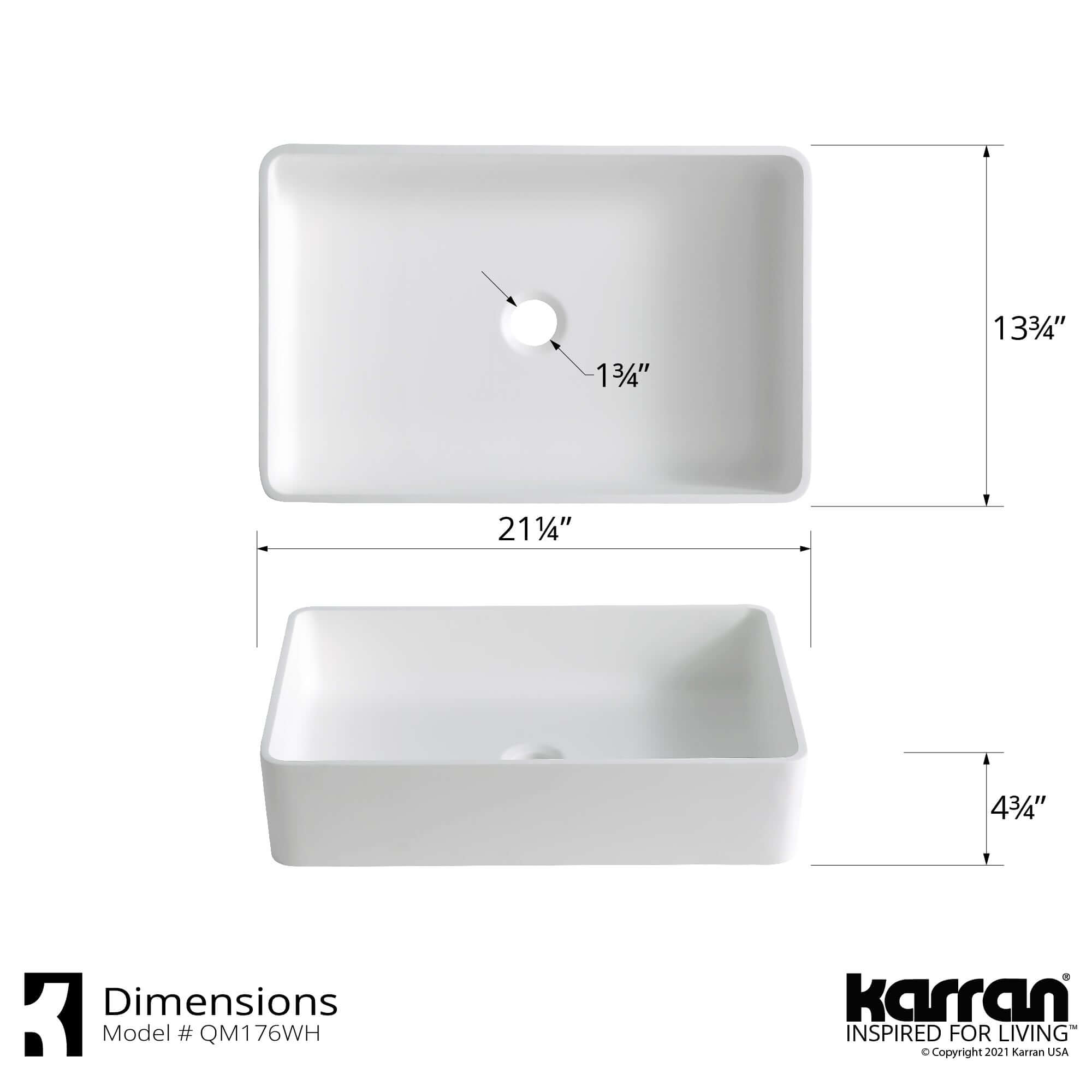 Alternate Image for Karran Quattro 21.25" x 13.75" Rectangular Vessel Acrylic Solid Surface ADA Bathroom Sink with Matte Black Faucet and Accessories, White, QM176WH422MB