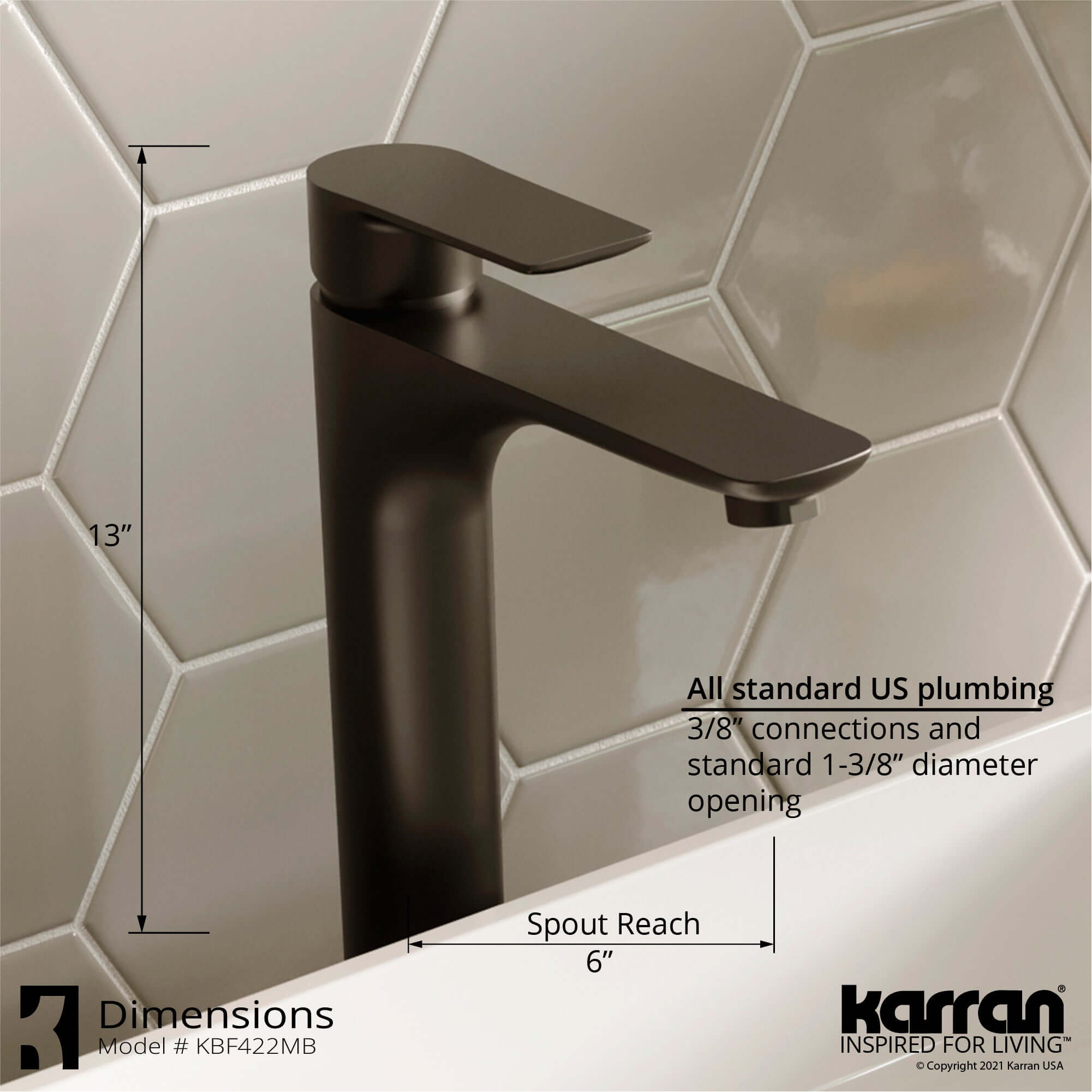 Alternate Image for Karran Quattro 21.25" x 13.75" Rectangular Vessel Acrylic Solid Surface ADA Bathroom Sink with Matte Black Faucet and Accessories, White, QM176WH422MB