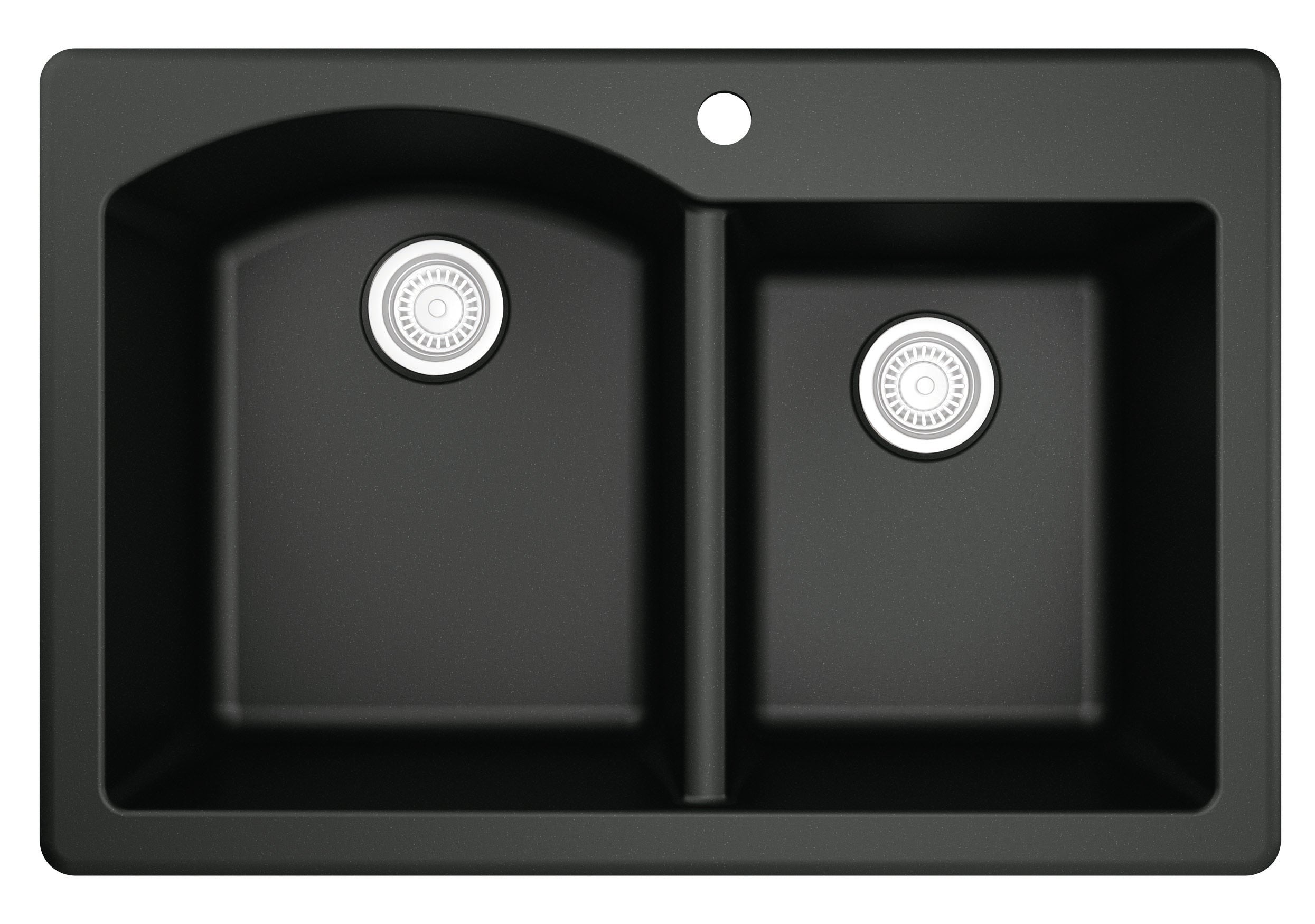Karran 33" Drop In/Topmount Quartz Composite Kitchen Sink, 60/40 Double Bowl, Black, QT-610-BL