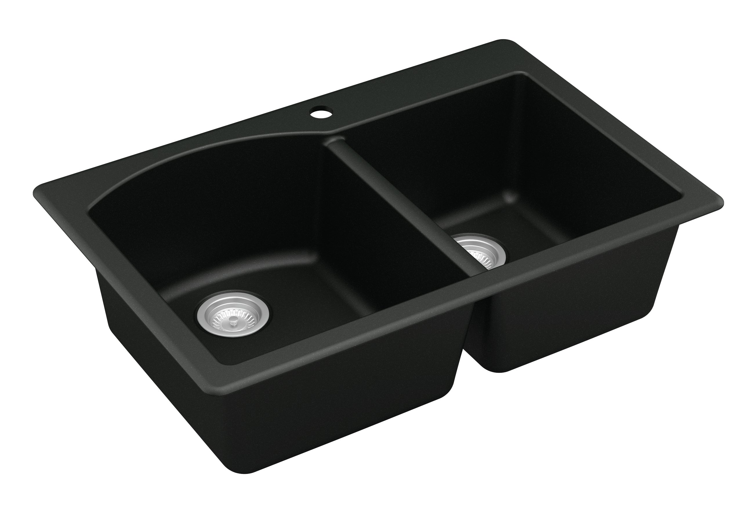 Karran 33" Drop In/Topmount Quartz Composite Kitchen Sink, 60/40 Double Bowl, Black, QT-610-BL