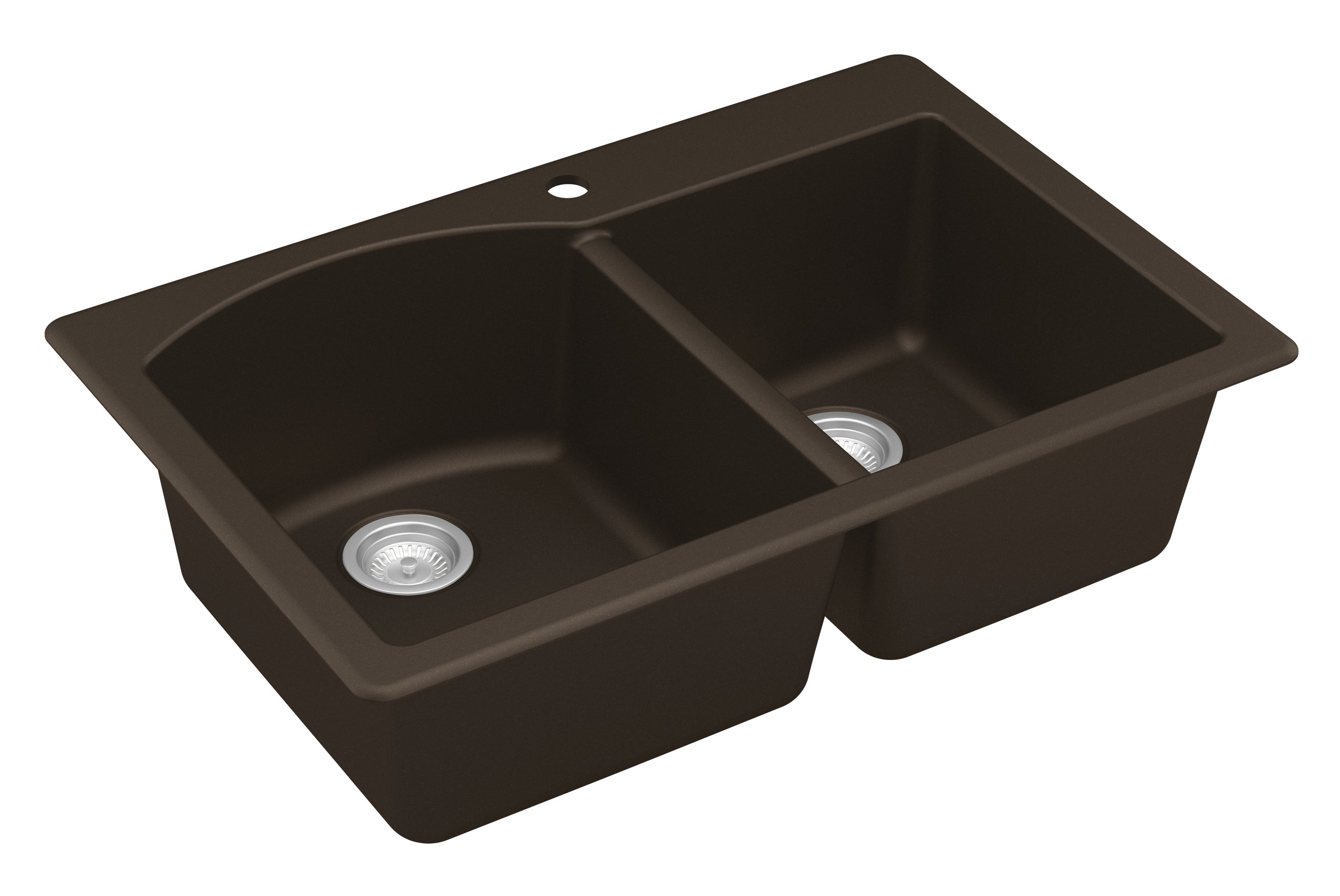 Karran 33" Drop In/Topmount Quartz Composite Kitchen Sink, 60/40 Double Bowl, Brown, QT-610-BR