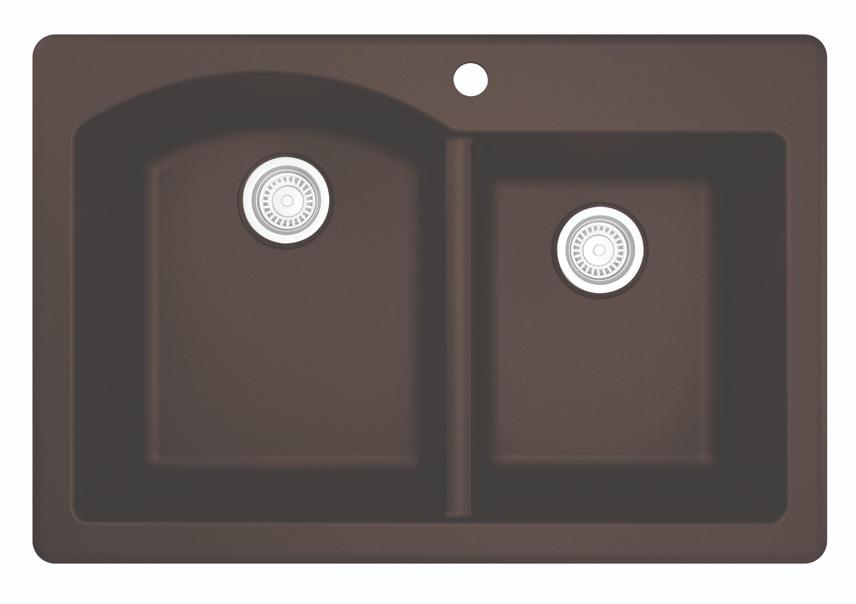 Alternate Image for Karran 33" Drop In/Topmount Quartz Composite Kitchen Sink, 60/40 Double Bowl, Brown, QT-610-BR-PK1