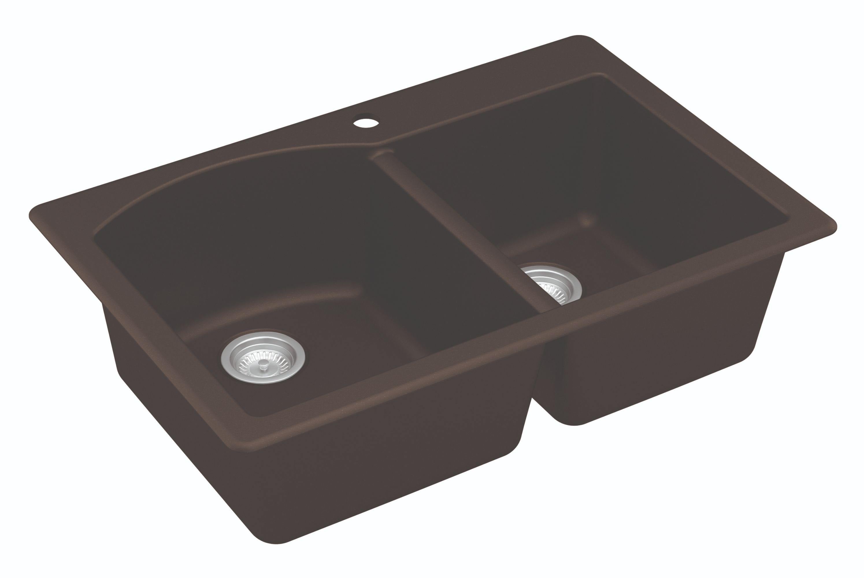 Alternate Image for Karran 33" Drop In/Topmount Quartz Composite Kitchen Sink, 60/40 Double Bowl, Brown, QT-610-BR-PK1