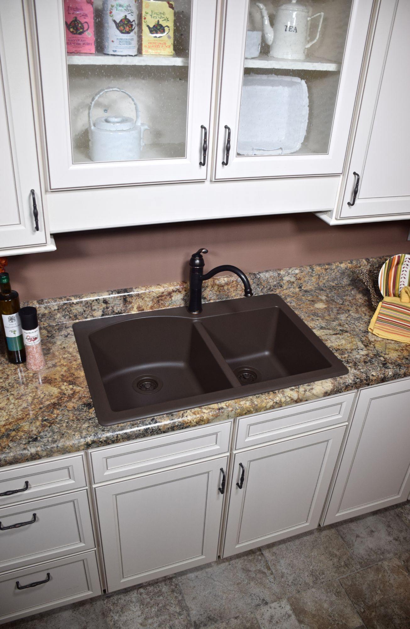 Alternate Image for Karran 33" Drop In/Topmount Quartz Composite Kitchen Sink, 60/40 Double Bowl, Brown, QT-610-BR-PK1