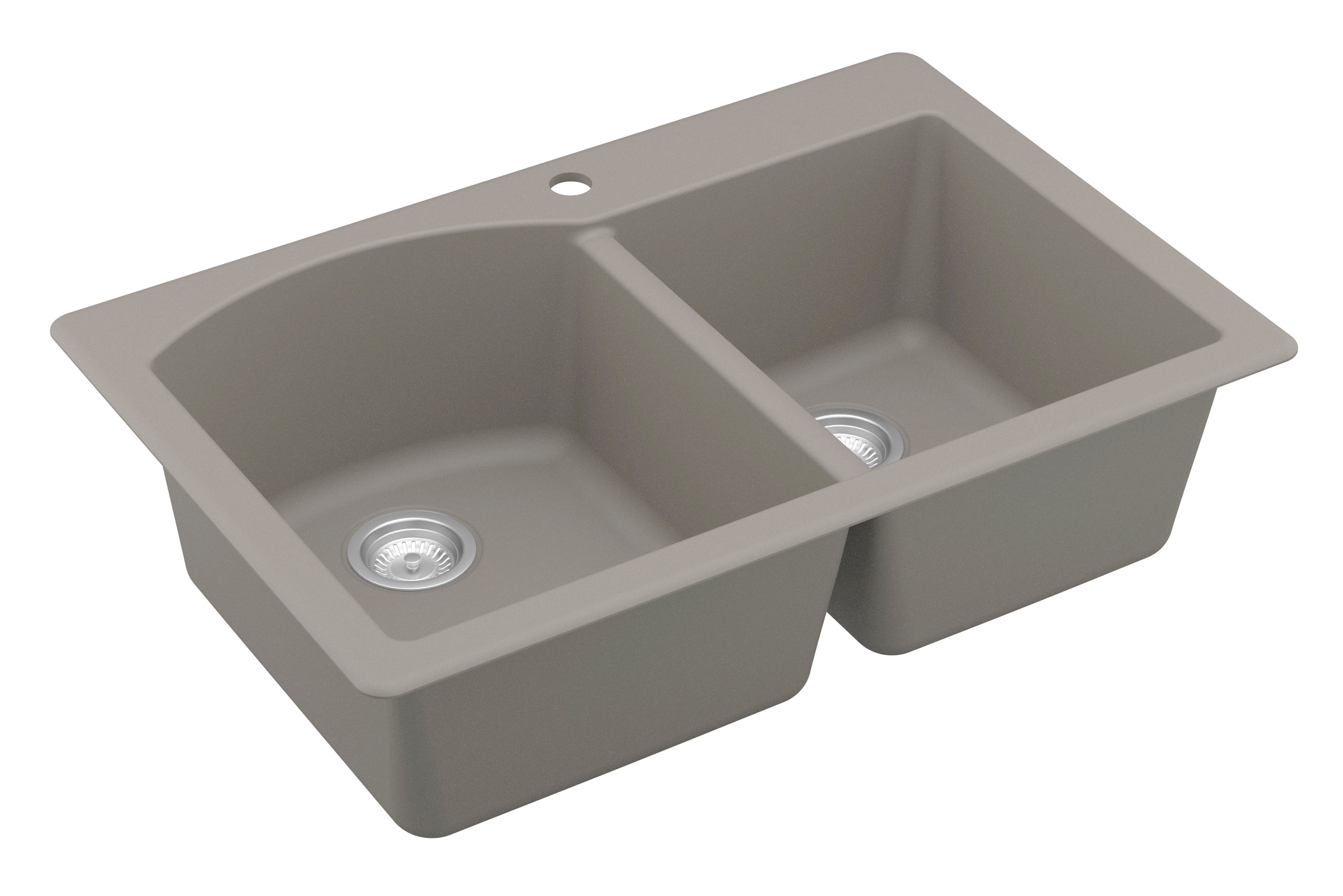 Karran 33" Drop In/Topmount Quartz Composite Kitchen Sink, 60/40 Double Bowl, Concrete, QT-610-CN