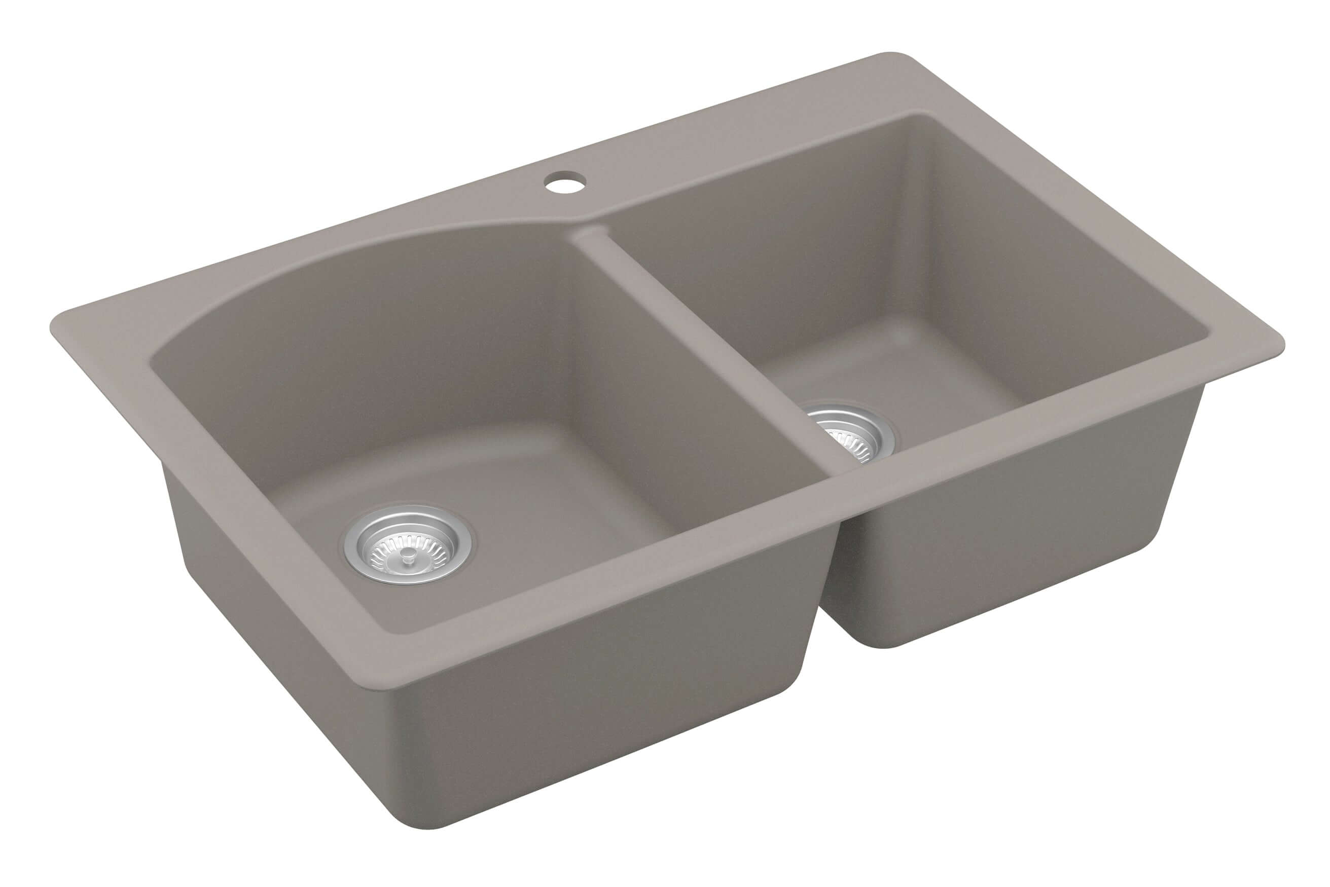 Alternate Image for Karran 33" Drop In/Topmount Quartz Composite Kitchen Sink, 60/40 Double Bowl, Concrete, QT-610-CN