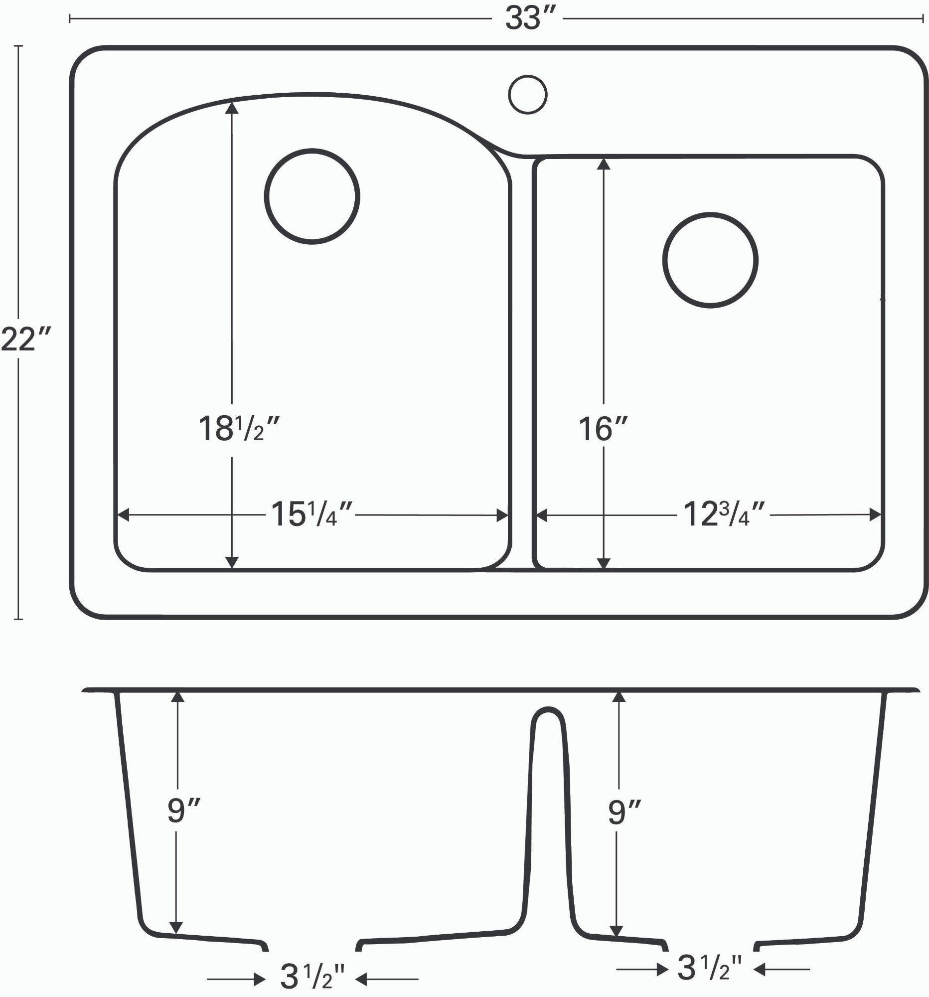 Alternate Image for Karran 33" Drop In/Topmount Quartz Composite Kitchen Sink, 60/40 Double Bowl, Black, QT-610-BL-PK1