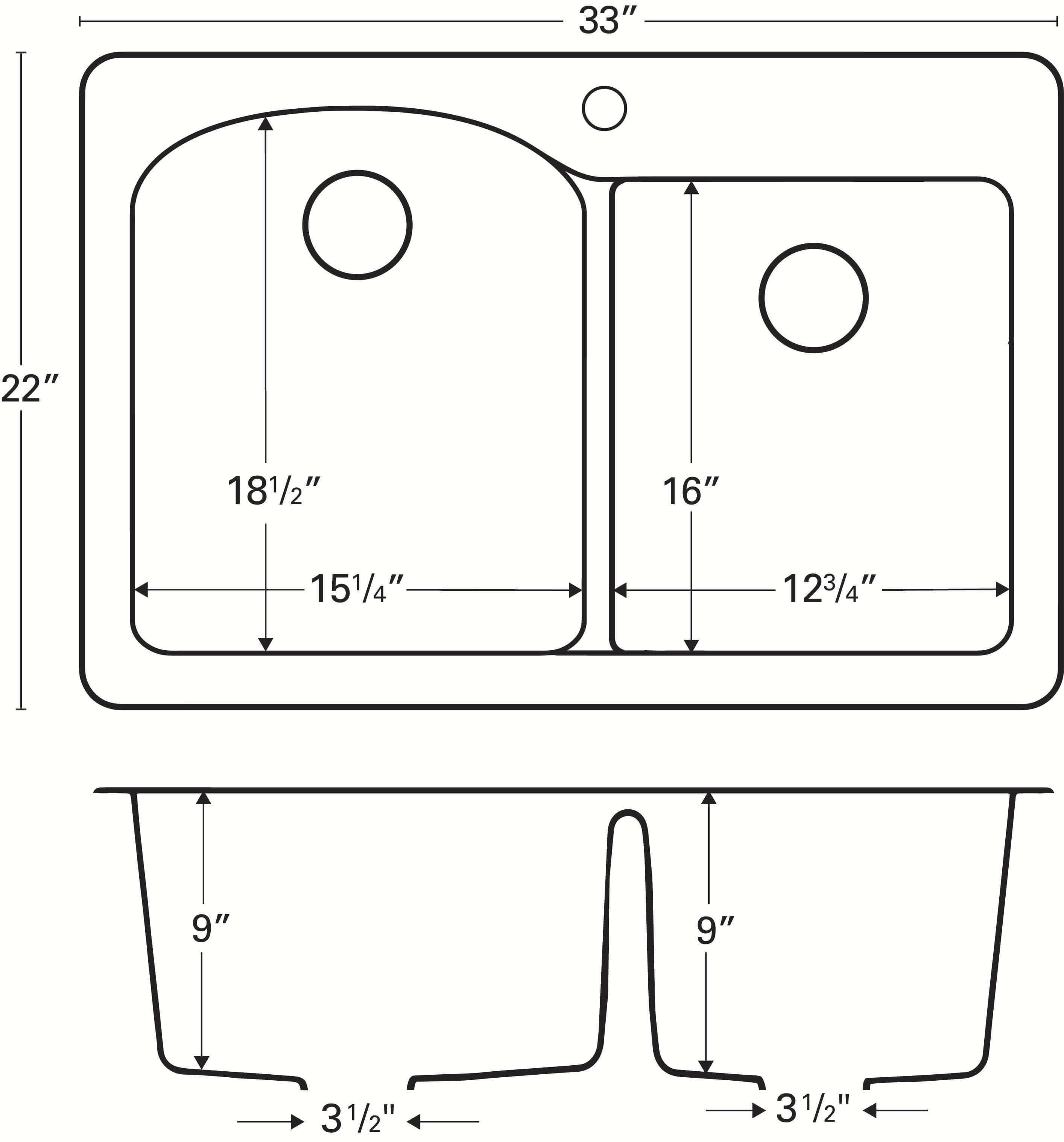 Alternate Image for Karran 33" Drop In/Topmount Quartz Composite Kitchen Sink, 60/40 Double Bowl, Concrete, QT-610-CN