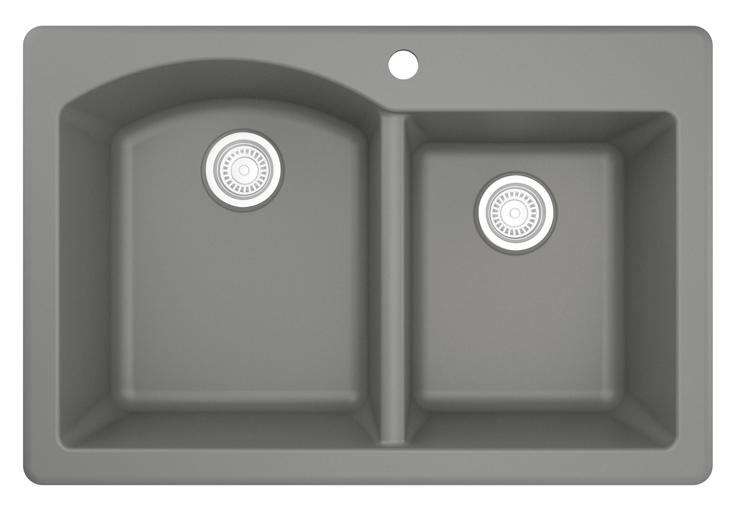 Karran 33" Drop In/Topmount Quartz Composite Kitchen Sink, 60/40 Double Bowl, Grey, QT-610-GR