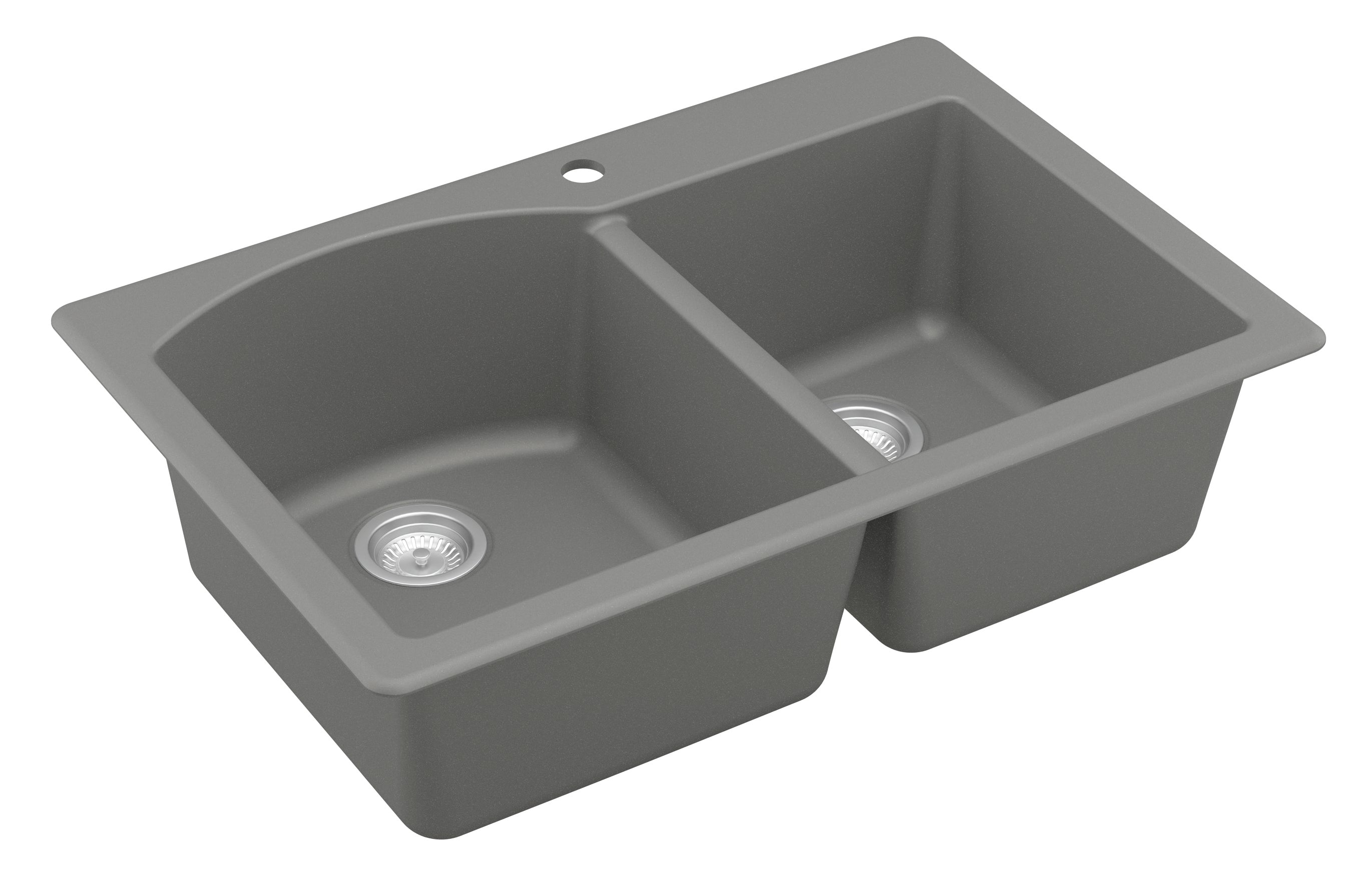 Karran 33" Drop In/Topmount Quartz Composite Kitchen Sink, 60/40 Double Bowl, Grey, QT-610-GR