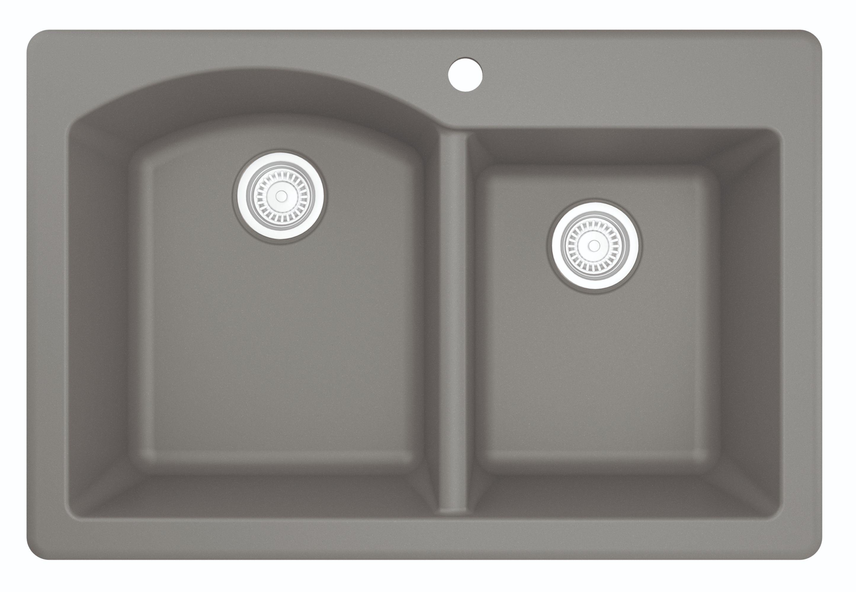 Alternate Image for Karran 33" Drop In/Topmount Quartz Composite Kitchen Sink, 60/40 Double Bowl, Grey, QT-610-GR-PK1