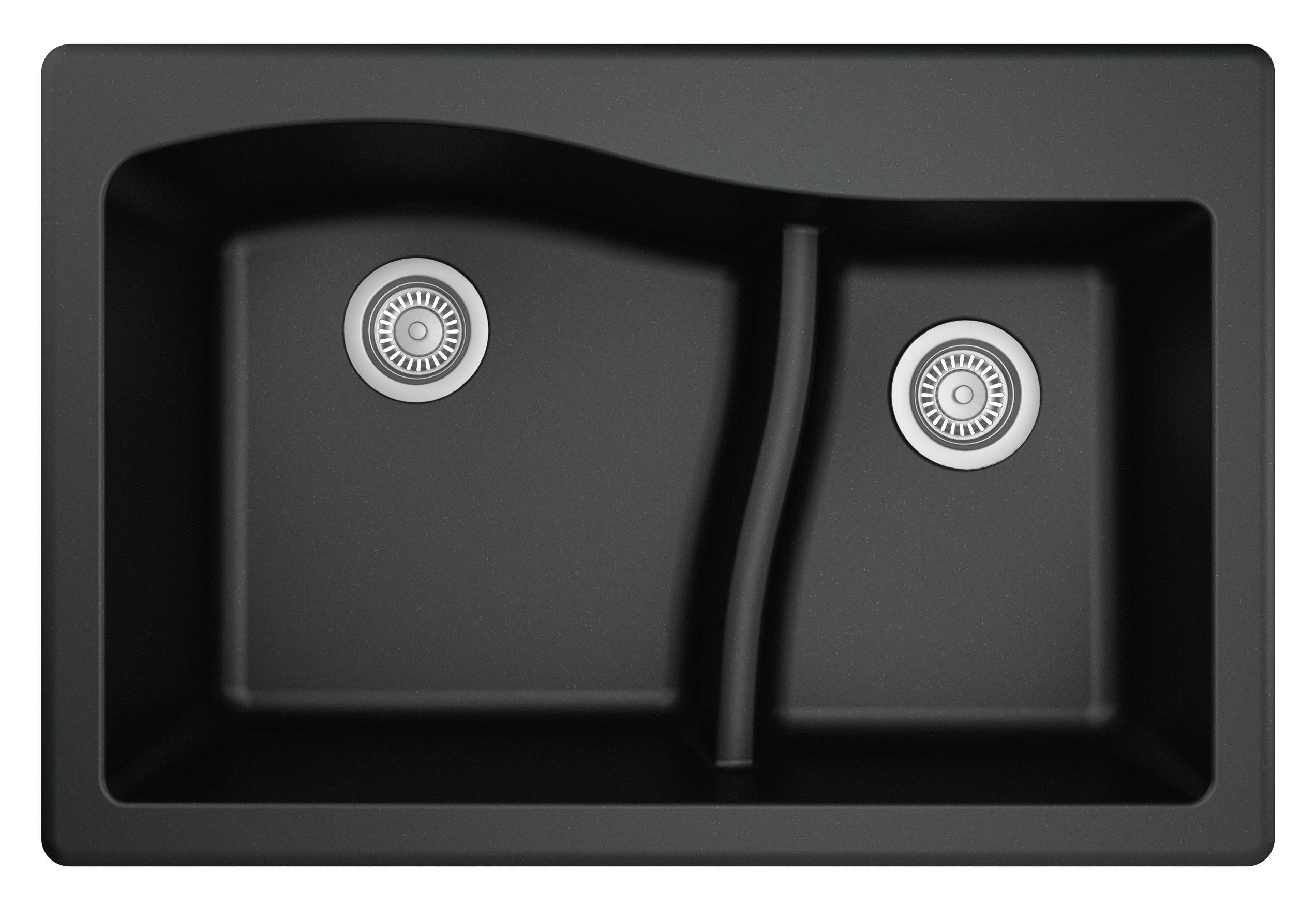 Alternate Image for Karran 33" Drop In/Topmount Quartz Composite Kitchen Sink, 60/40 Double Bowl, Black, QT-630-BL