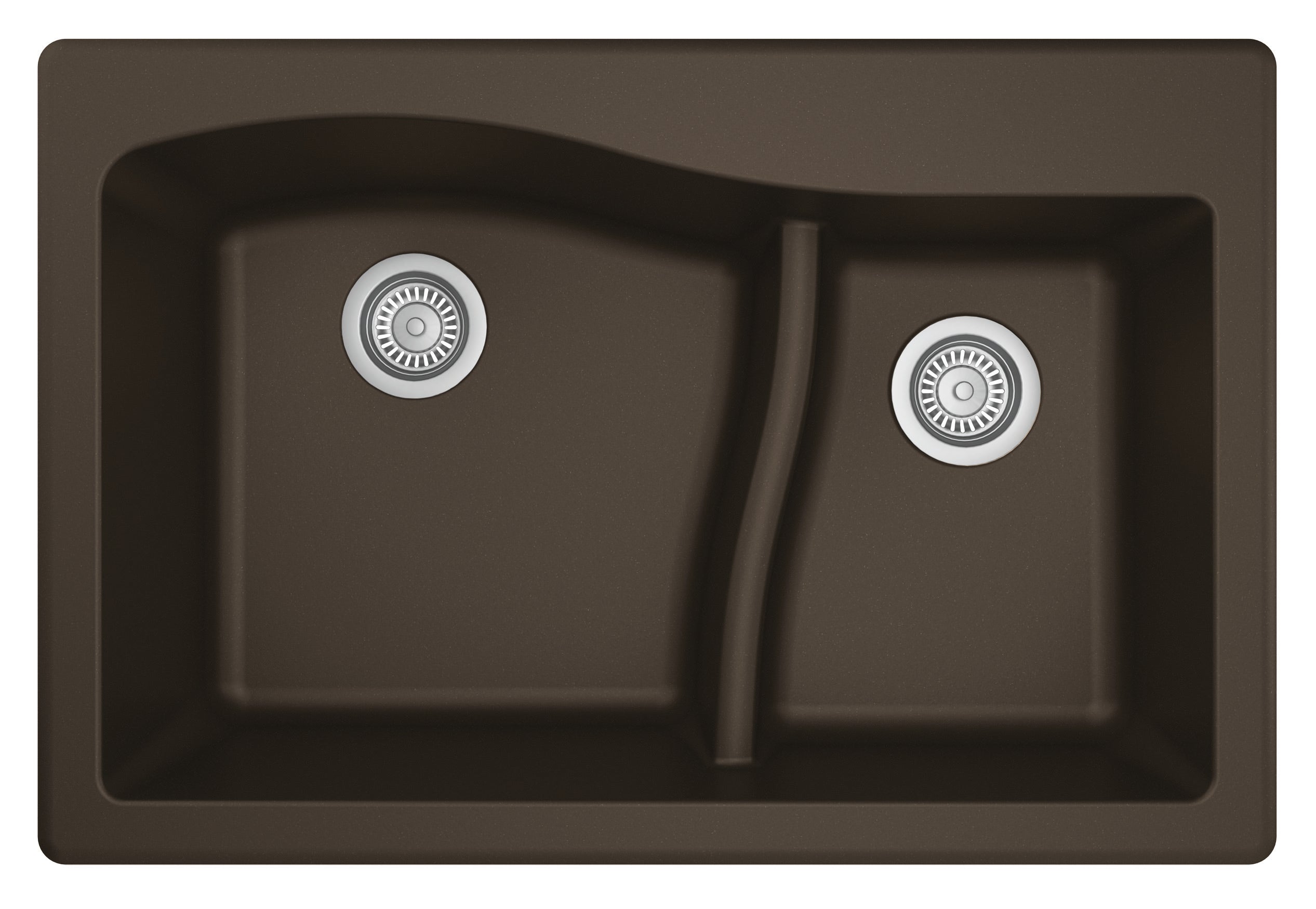 Karran 33" Drop In/Topmount Quartz Composite Kitchen Sink, 60/40 Double Bowl, Brown, QT-630-BR