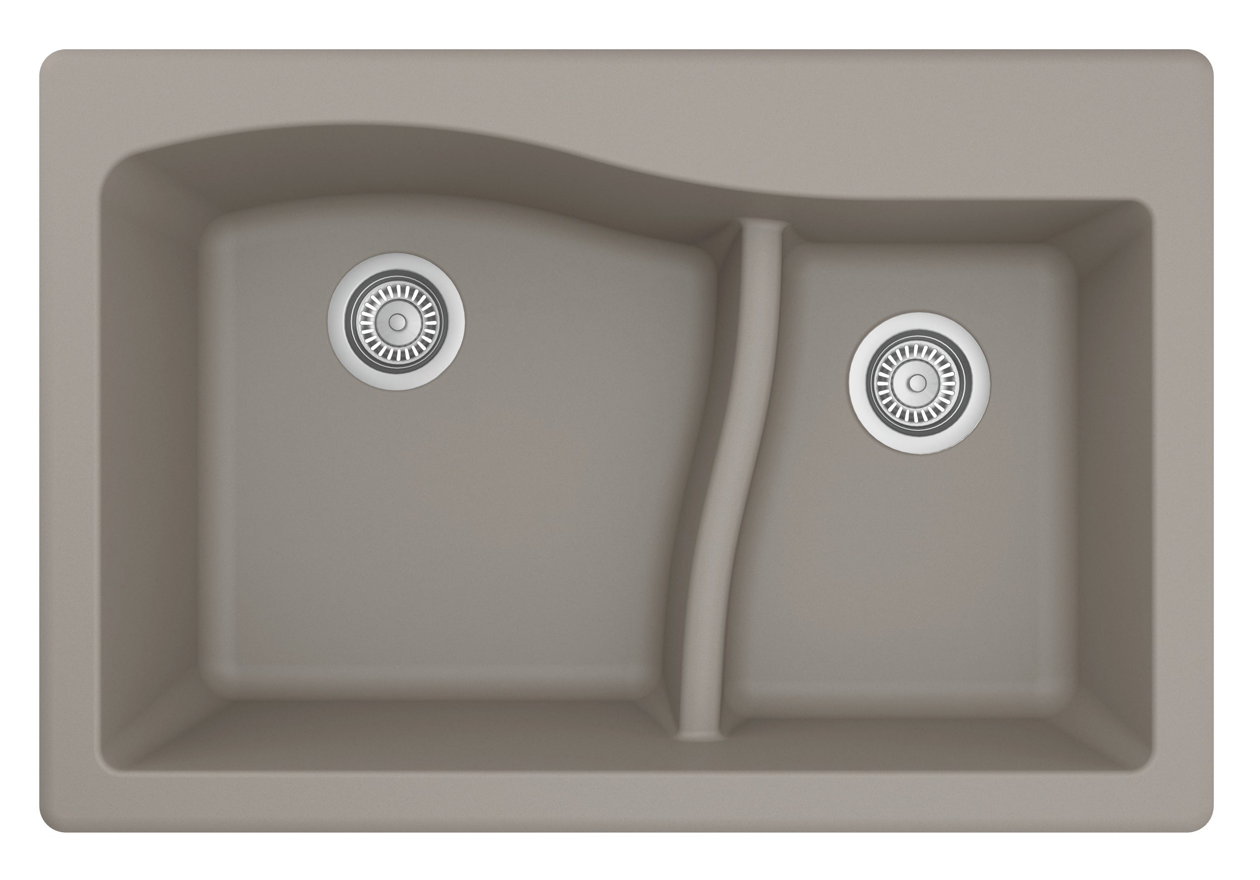 Alternate Image for Karran 33" Drop In/Topmount Quartz Composite Kitchen Sink, 60/40 Double Bowl, Concrete, QT-630-CN