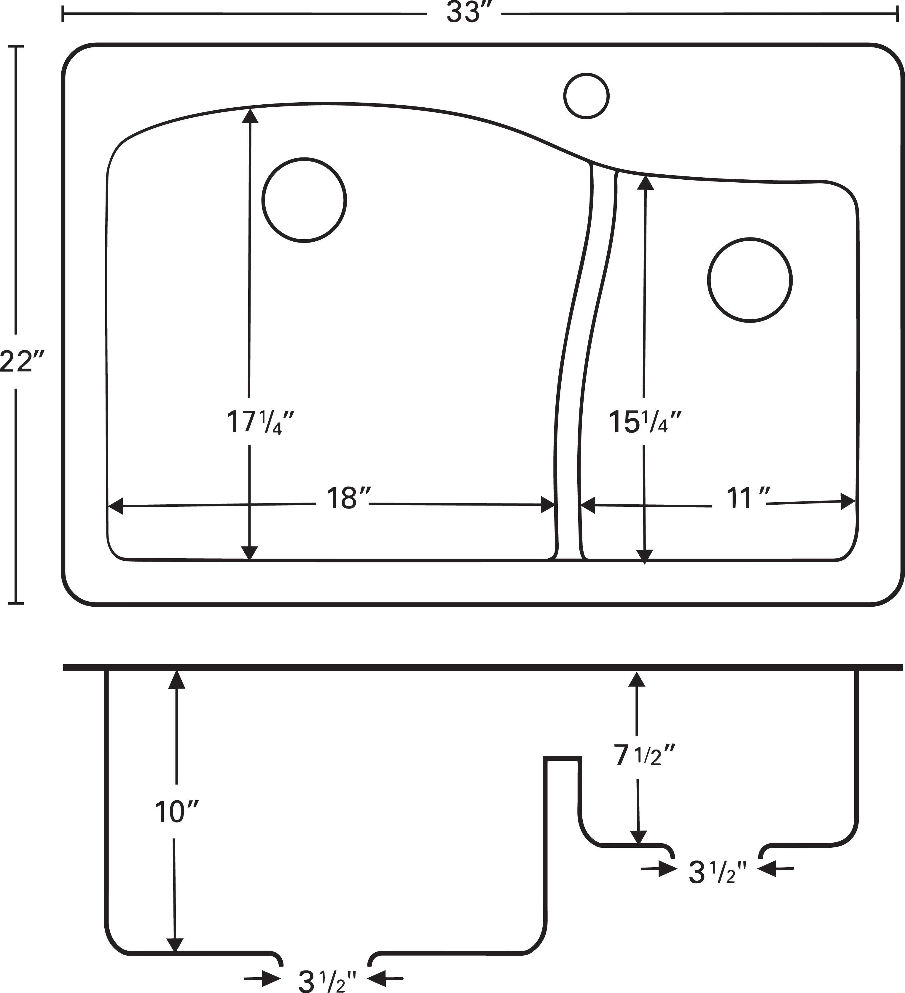 Alternate Image for Karran 33" Drop In/Topmount Quartz Composite Kitchen Sink, 60/40 Double Bowl, Black, QT-630-BL