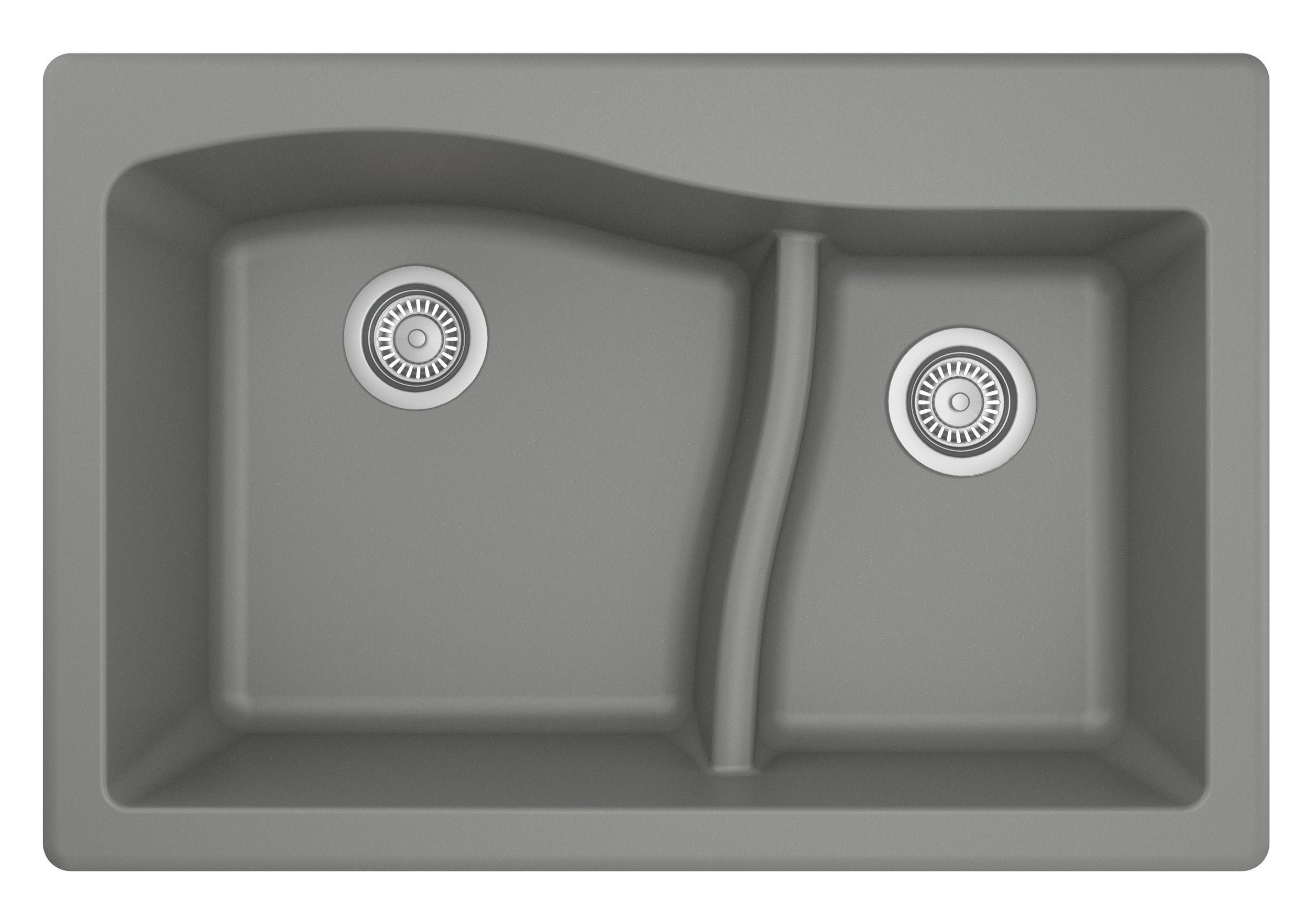 Alternate Image for Karran 33" Drop In/Topmount Quartz Composite Kitchen Sink, 60/40 Double Bowl, Grey, QT-630-GR