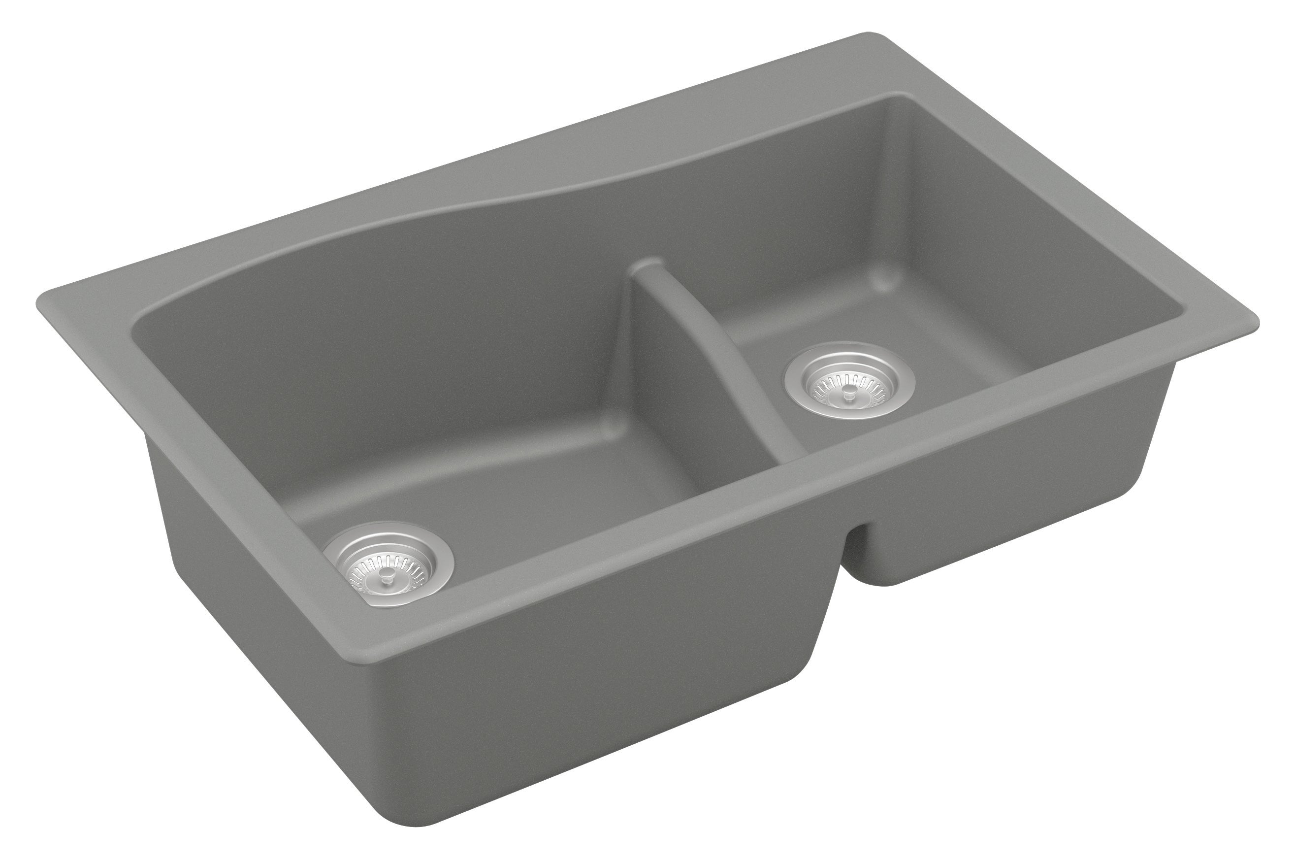 Karran 33" Drop In/Topmount Quartz Composite Kitchen Sink, 60/40 Double Bowl, Grey, QT-630-GR