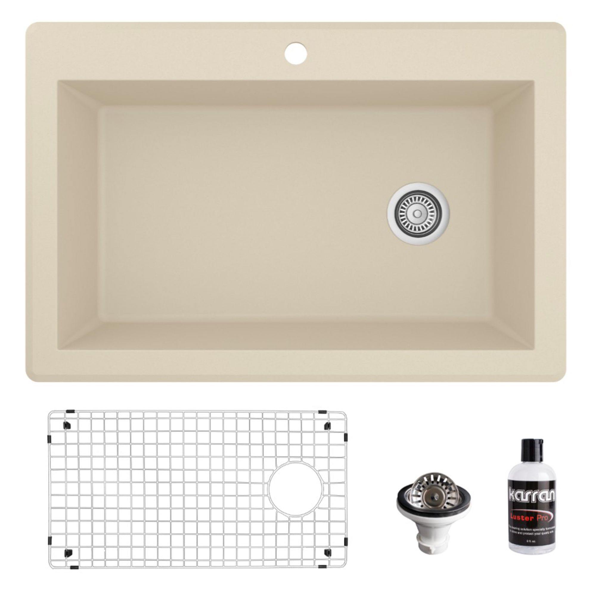 Karran 33" Drop In/Topmount Quartz Composite Kitchen Sink, Bisque, QT-670-BI-PK1