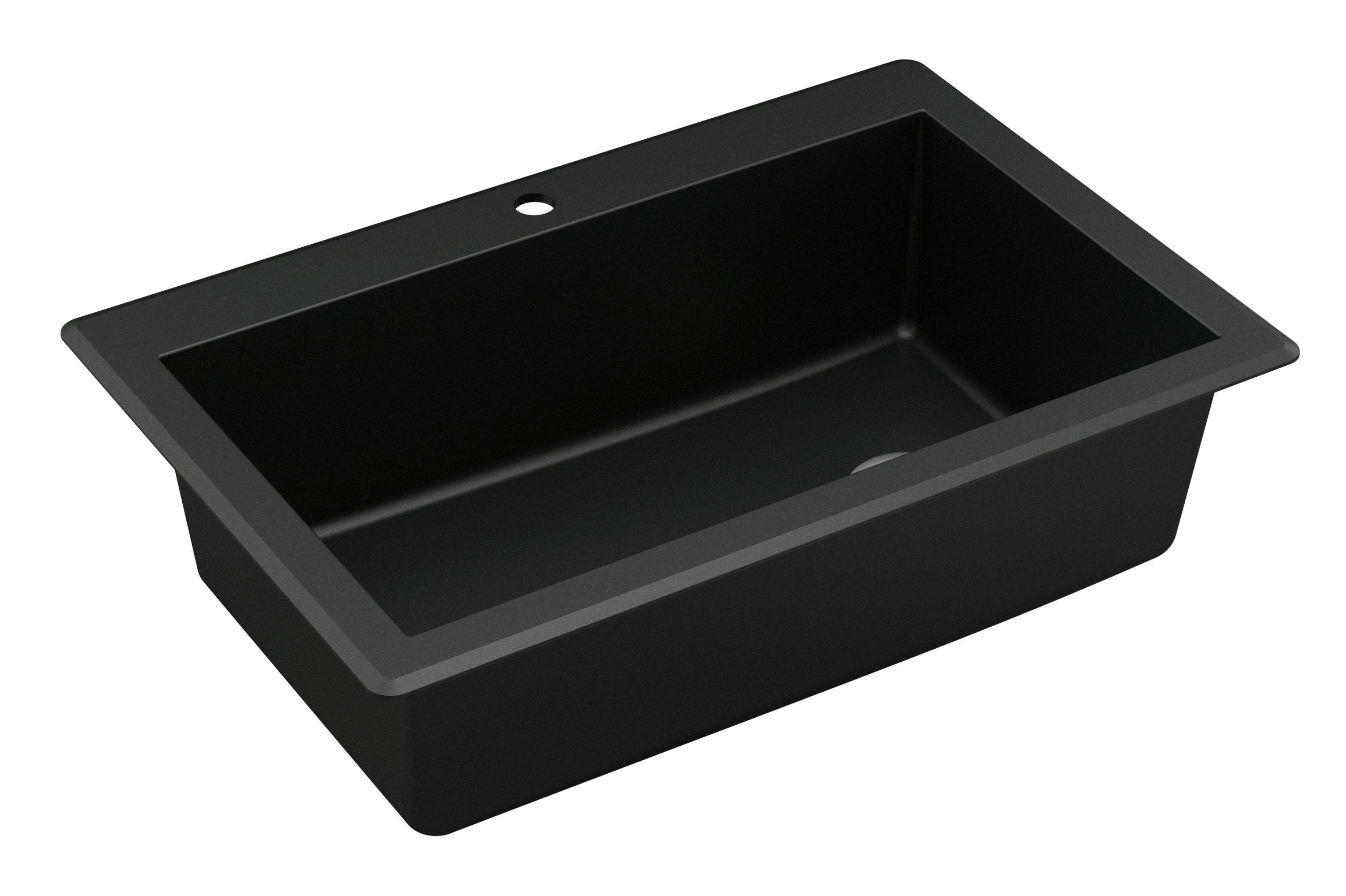 Alternate Image for Karran 33" Drop In/Topmount Quartz Composite Kitchen Sink, Black, QT-670-BL-PK1