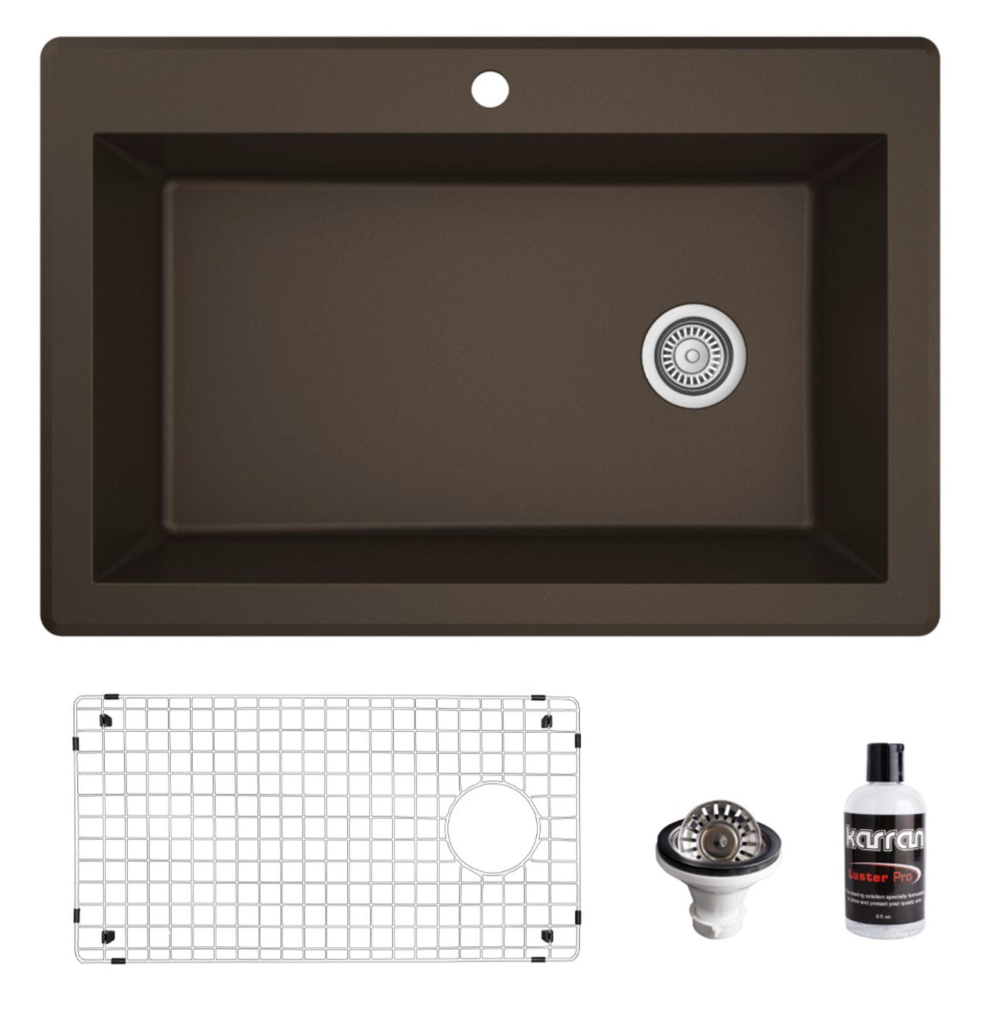 Karran 33" Drop In/Topmount Quartz Composite Kitchen Sink, Brown, QT-670-BR-PK1