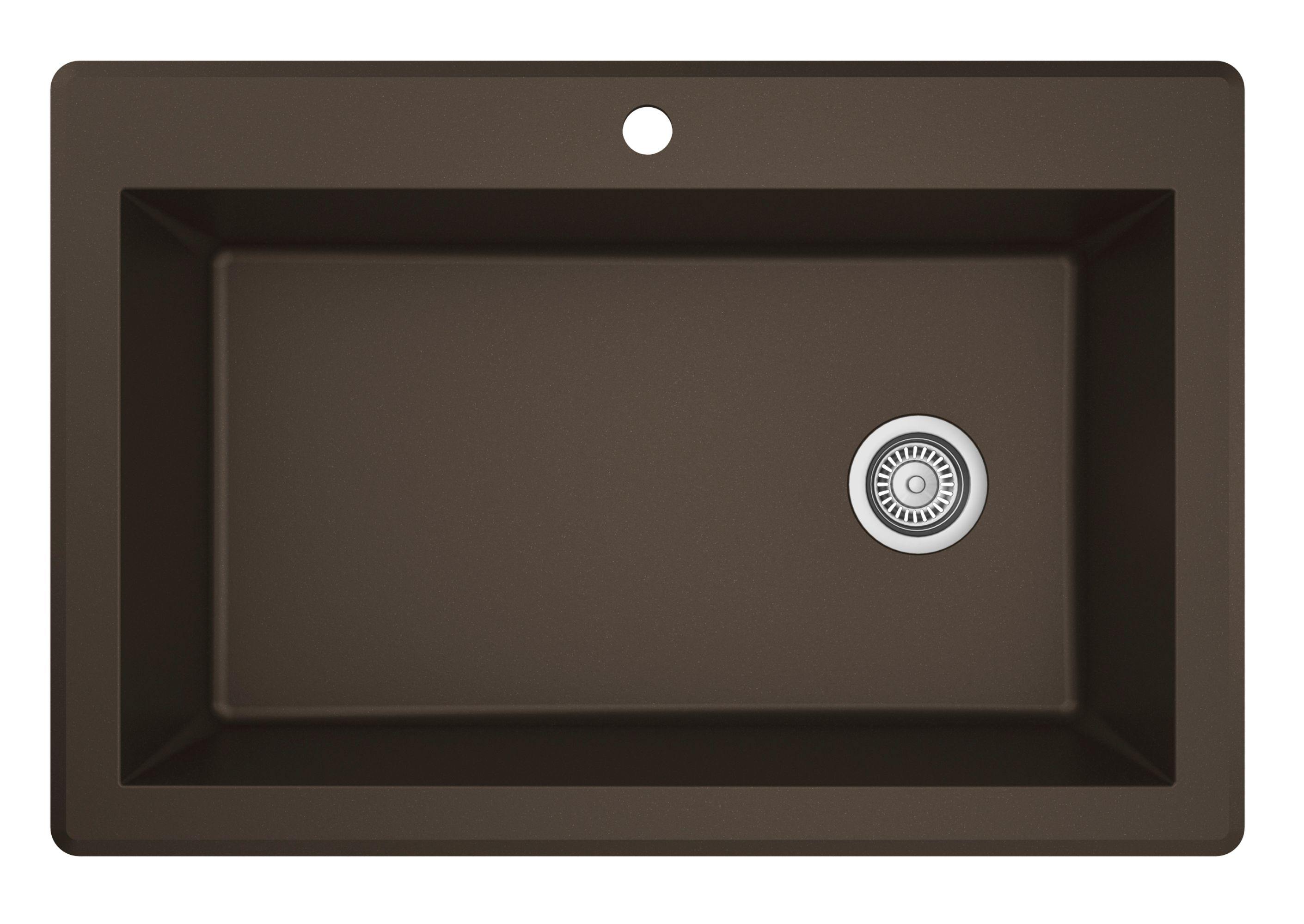 Karran 33" Drop In/Topmount Quartz Composite Kitchen Sink, Brown, QT-670-BR-PK1