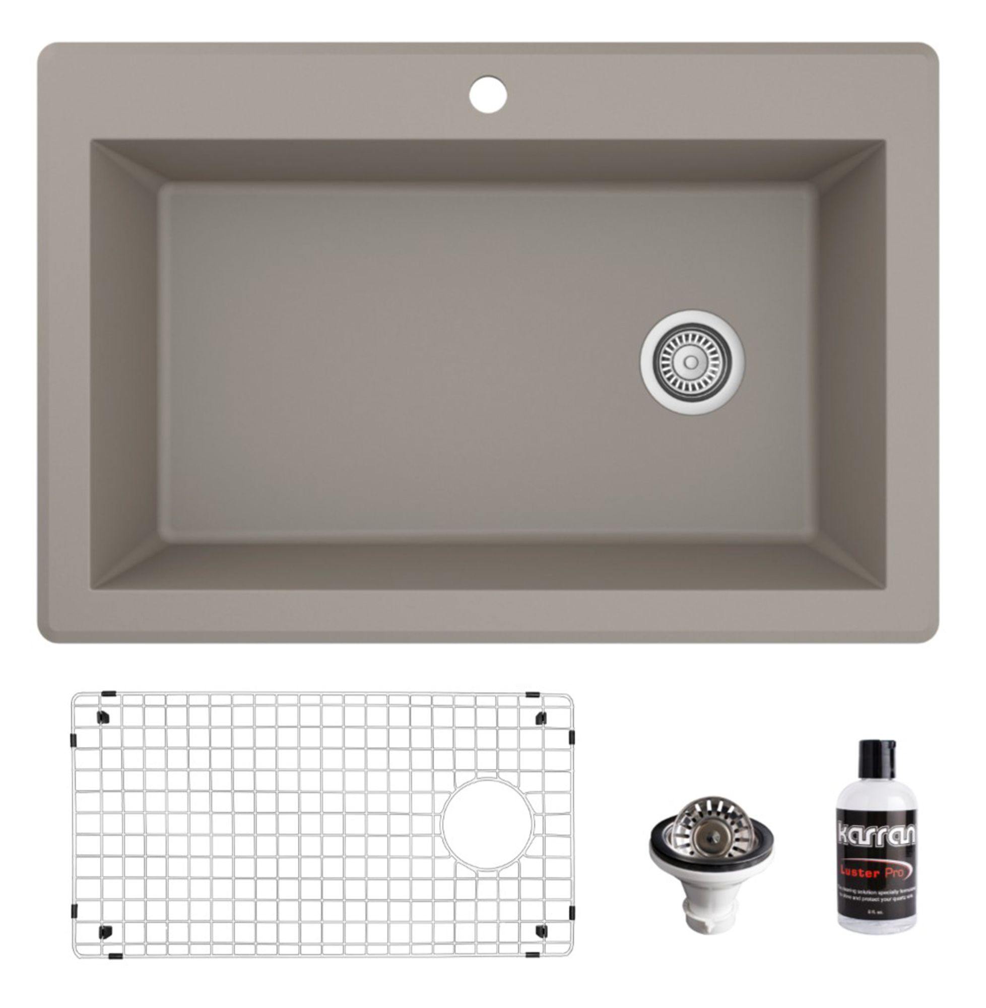 Karran 33" Drop In/Topmount Quartz Composite Kitchen Sink, Concrete, QT-670-CN-PK1