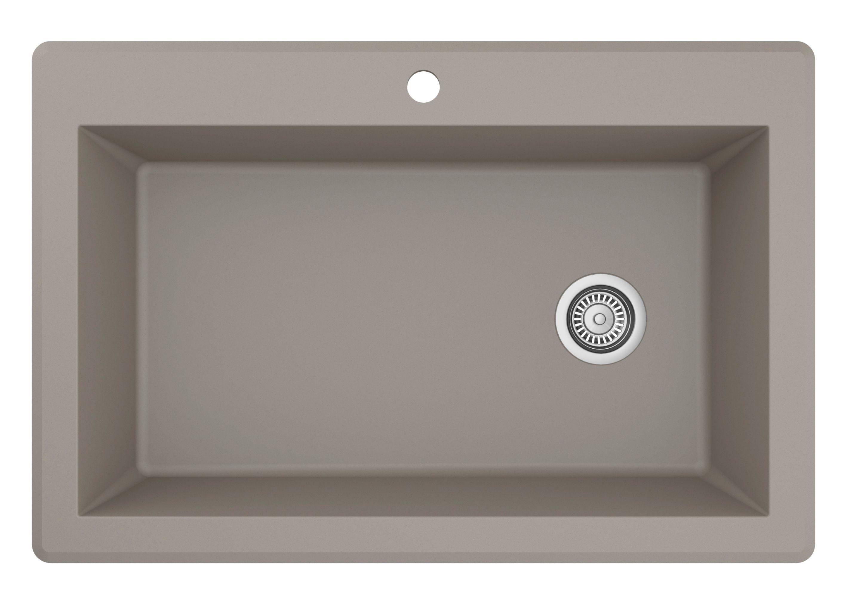 Karran 33" Drop In/Topmount Quartz Composite Kitchen Sink, Concrete, QT-670-CN-PK1