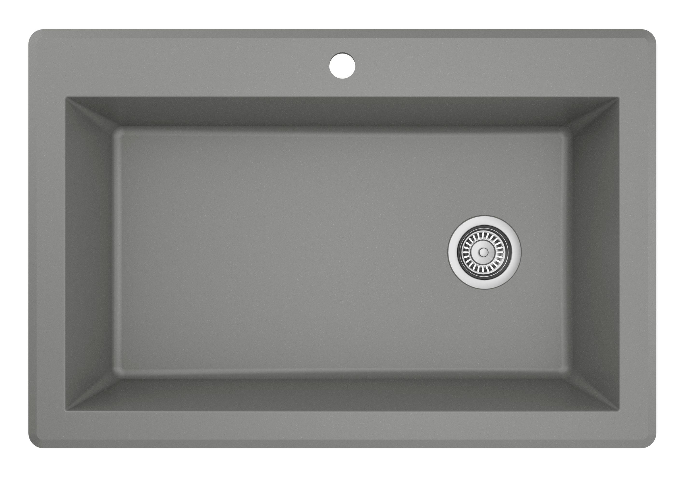 Karran 33" Drop In/Topmount Quartz Composite Kitchen Sink, Grey, QT-670-GR-PK1