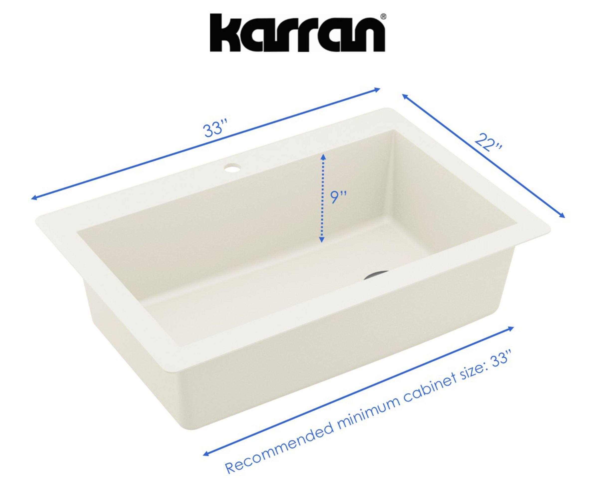 Alternate Image for Karran 33" Drop In/Topmount Quartz Composite Kitchen Sink, White, QT-670-WH-PK1