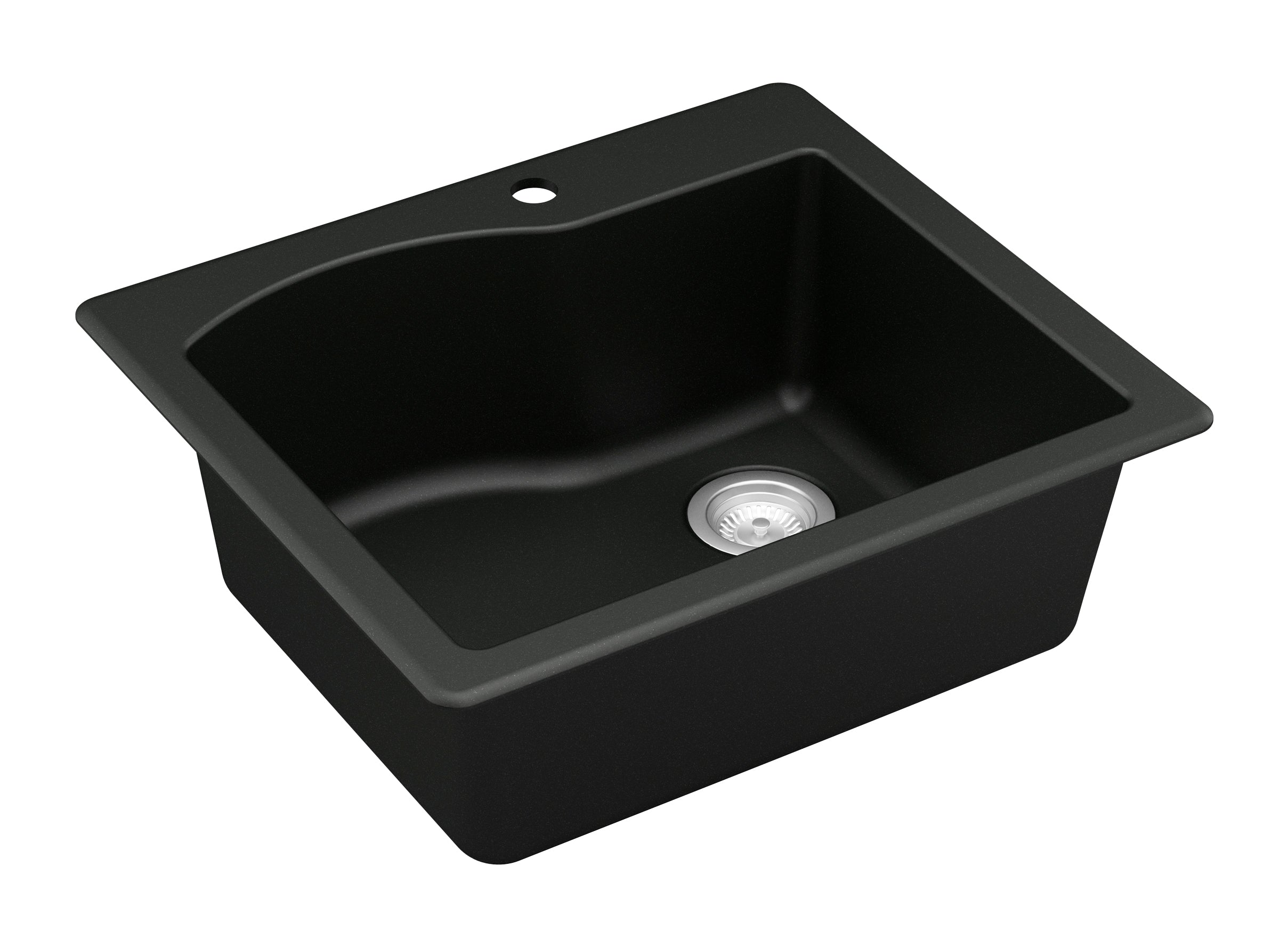 Karran 25" Drop In/Topmount Quartz Composite Kitchen Sink, Black, QT-671-BL