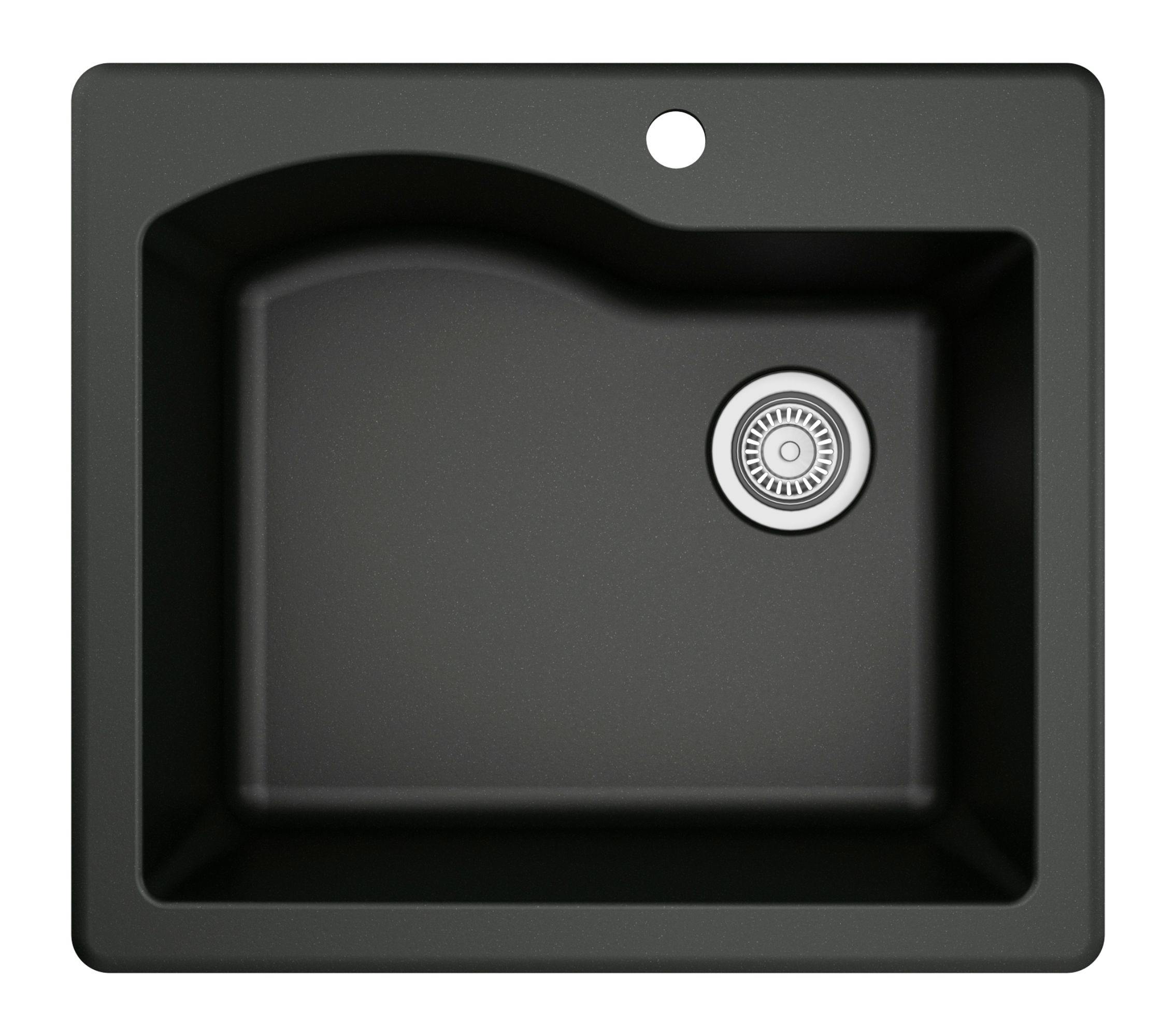 Karran 25" Drop In/Topmount Quartz Composite Kitchen Sink, Black, QT-671-BL-PK1