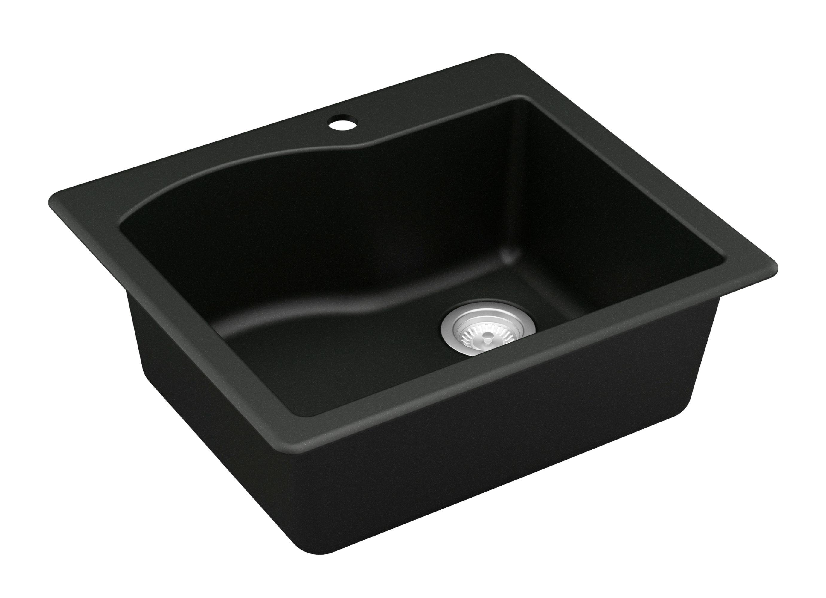 Alternate Image for Karran 25" Drop In/Topmount Quartz Composite Kitchen Sink, Black, QT-671-BL-PK1