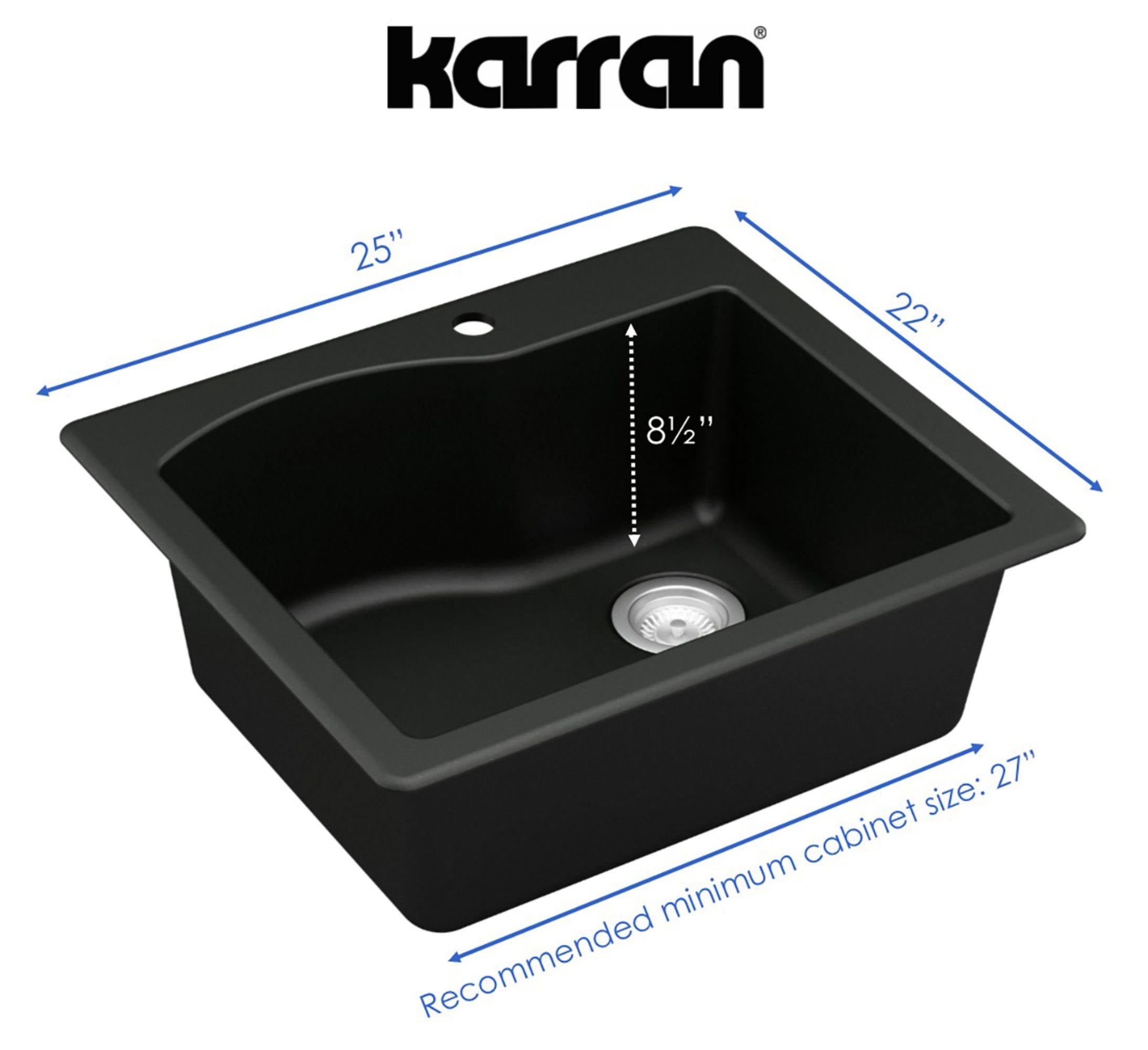 Alternate Image for Karran 25" Drop In/Topmount Quartz Composite Kitchen Sink, Black, QT-671-BL-PK1