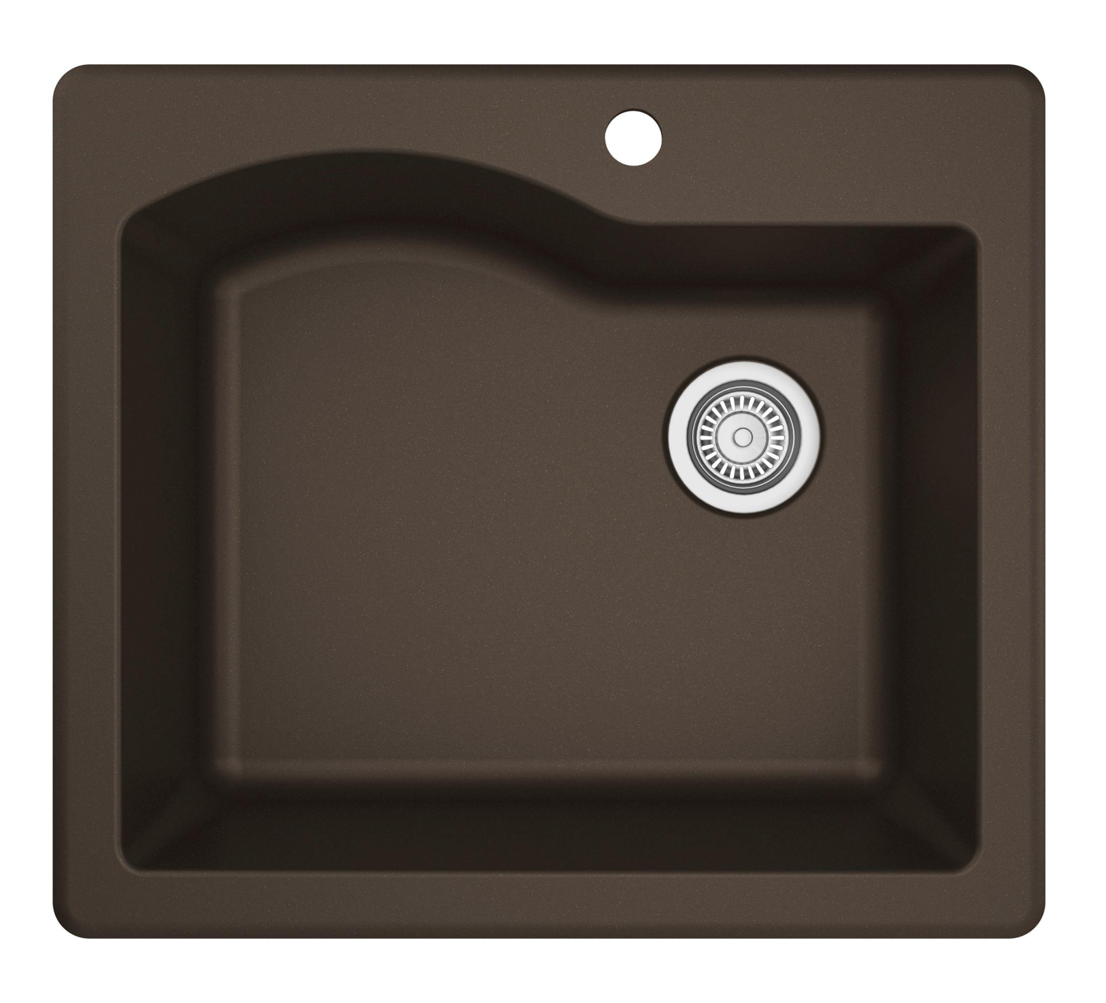 Karran 25" Drop In/Topmount Quartz Composite Kitchen Sink, Brown, QT-671-BR-PK1