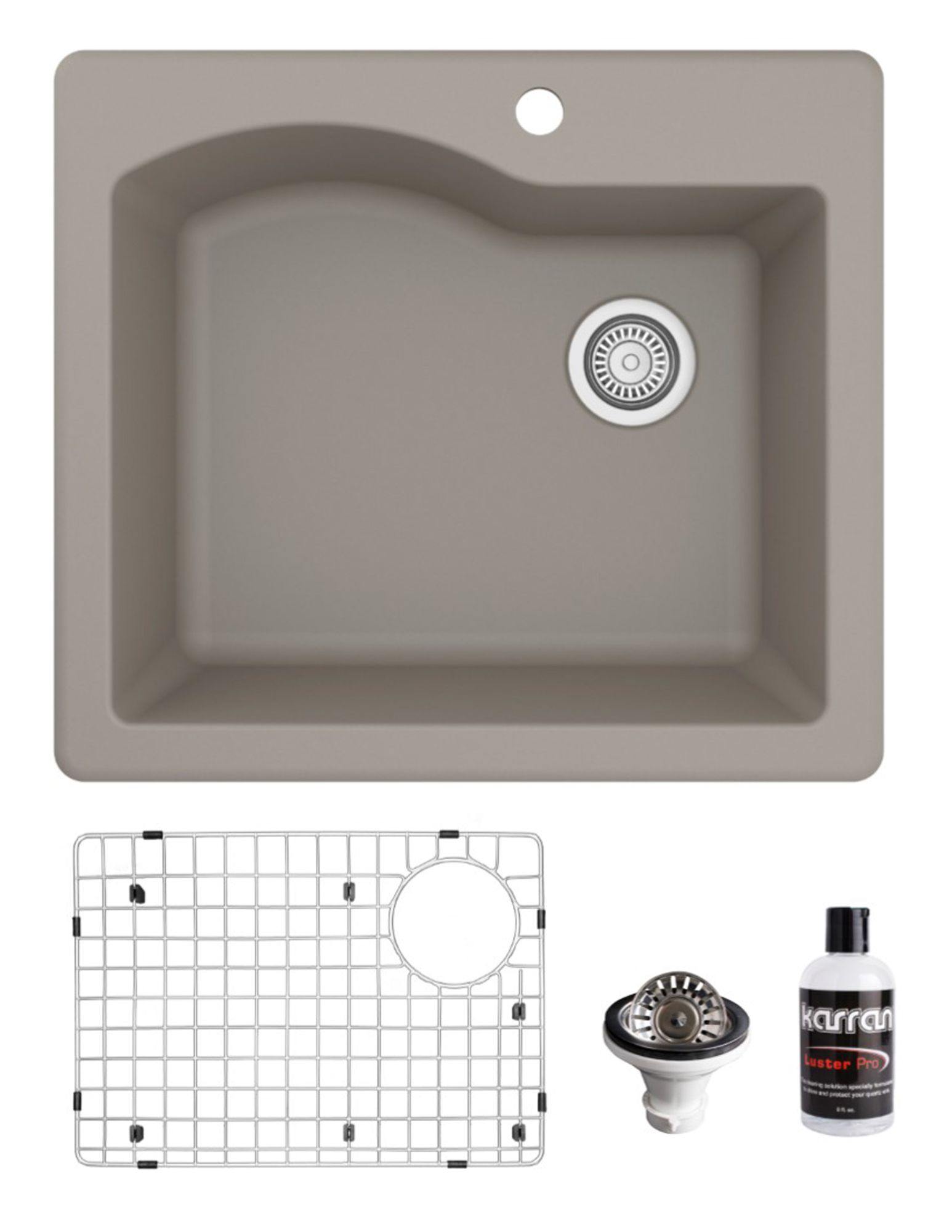 Alternate Image for Karran 25" Drop In/Topmount Quartz Composite Kitchen Sink, Concrete, QT-671-CN-PK1