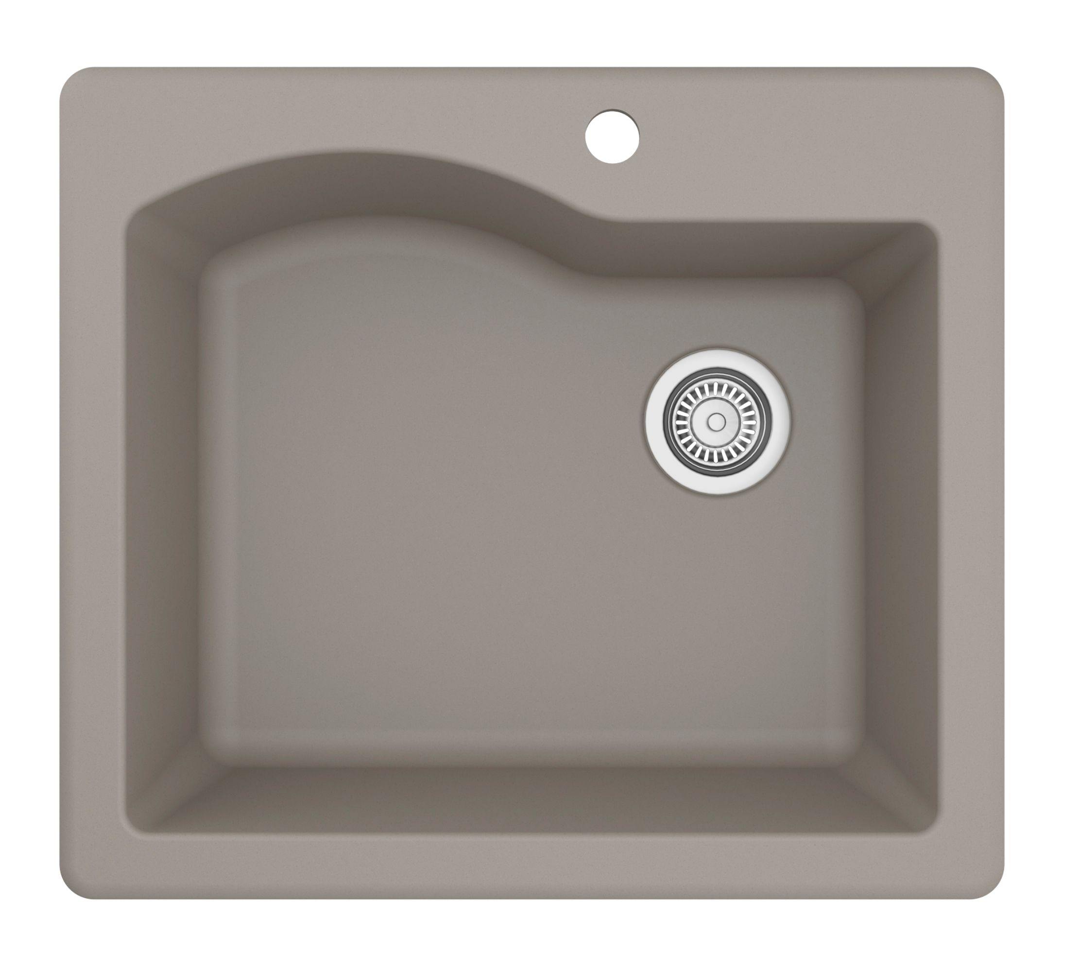 Karran 25" Drop In/Topmount Quartz Composite Kitchen Sink, Concrete, QT-671-CN-PK1