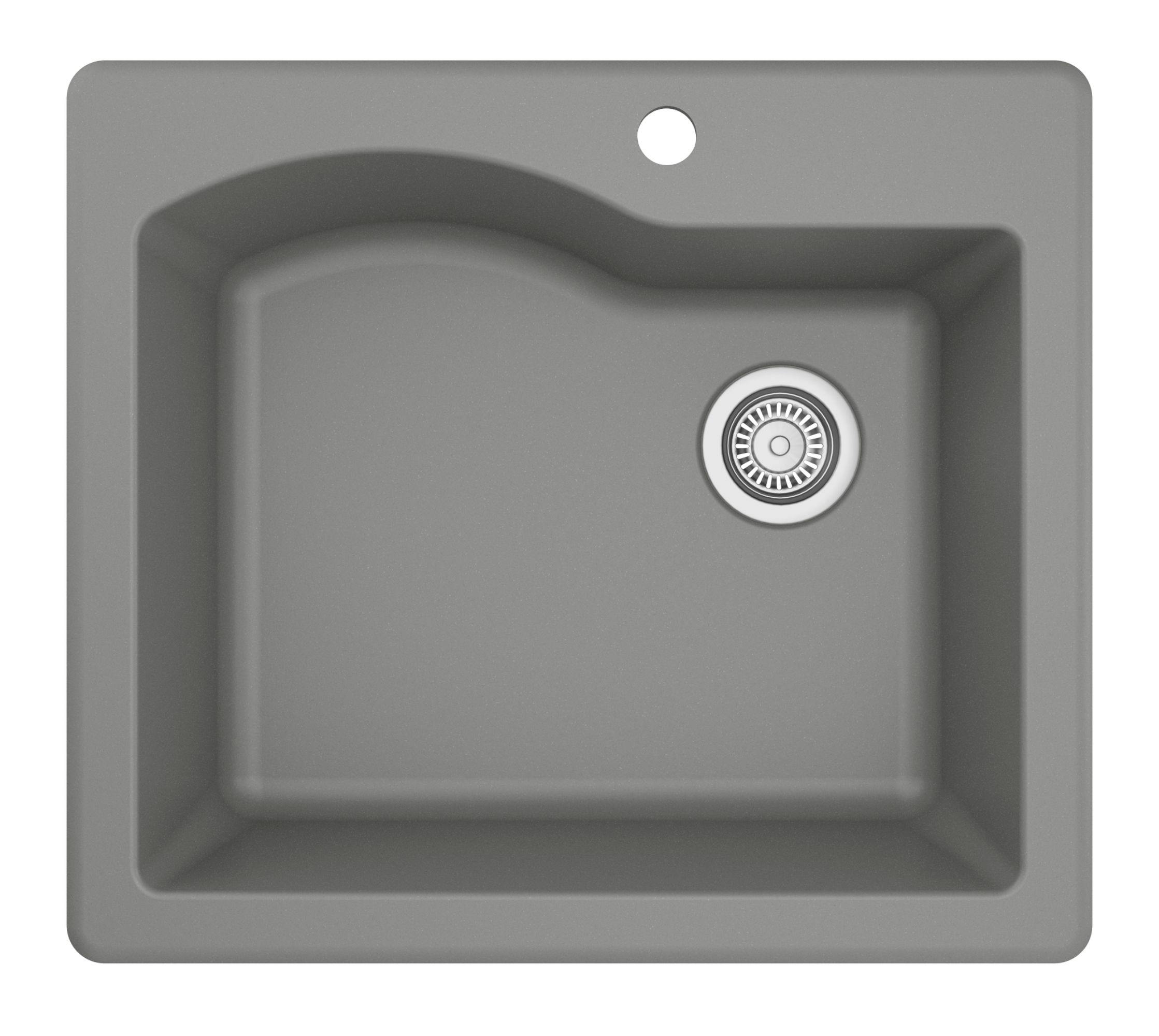 Karran 25" Drop In/Topmount Quartz Composite Kitchen Sink, Grey, QT-671-GR-PK1