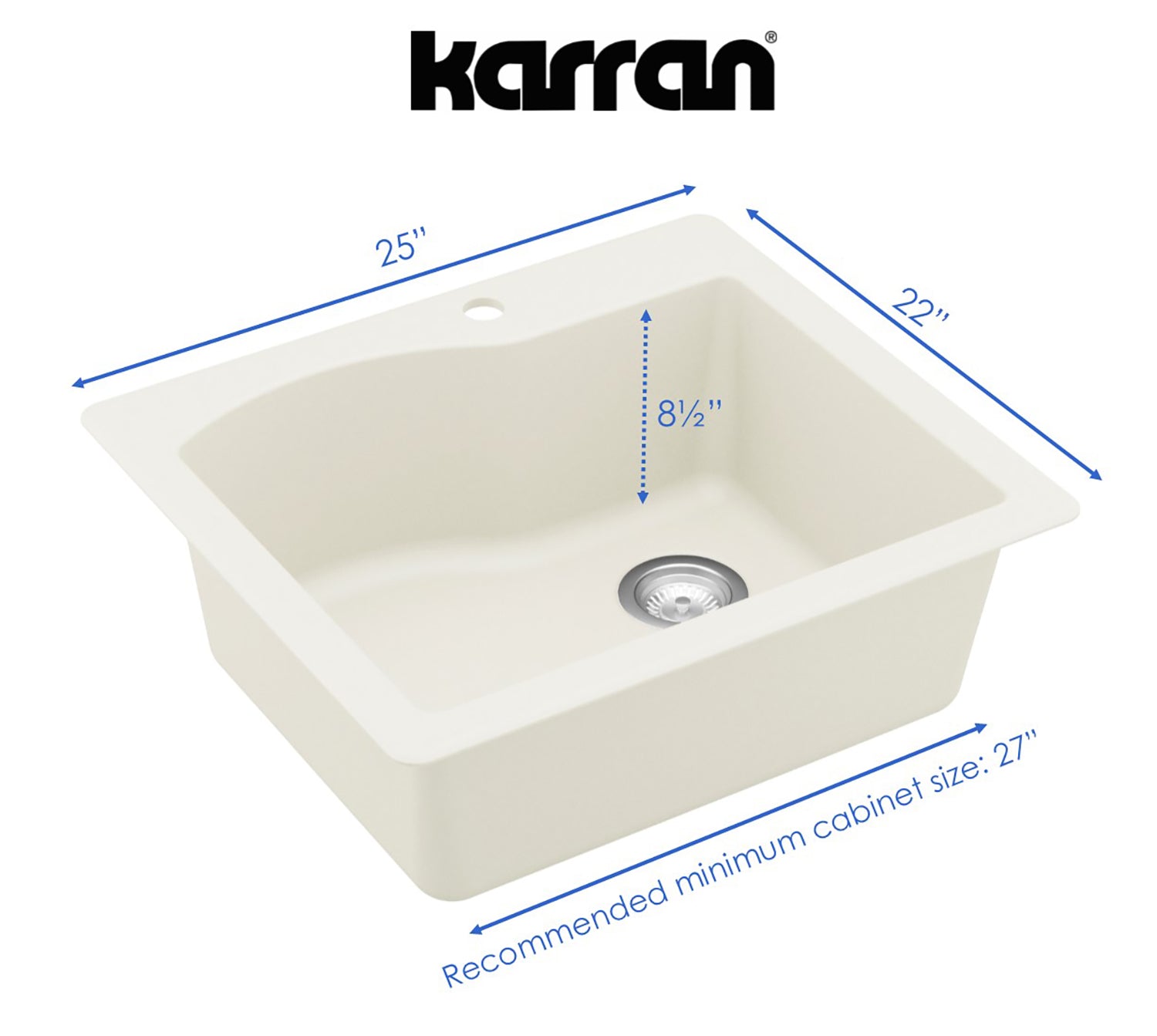 Alternate Image for Karran 25" Drop In/Topmount Quartz Composite Kitchen Sink, White, QT-671-WH