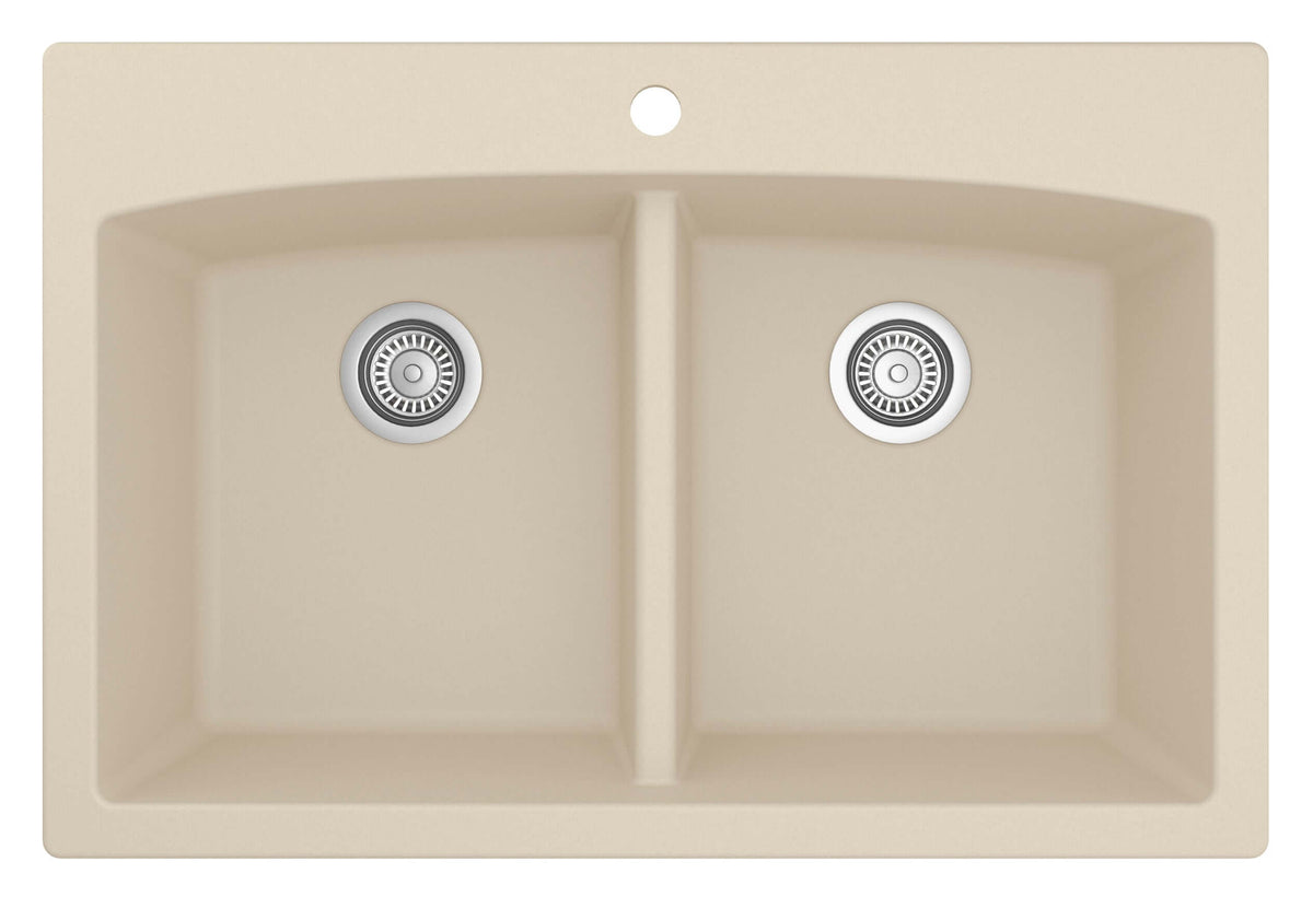 Alternate Image for Karran 33" Drop In/Topmount Quartz Composite Kitchen Sink, 50/50 Double Bowl, Bisque, QT-710-BI
