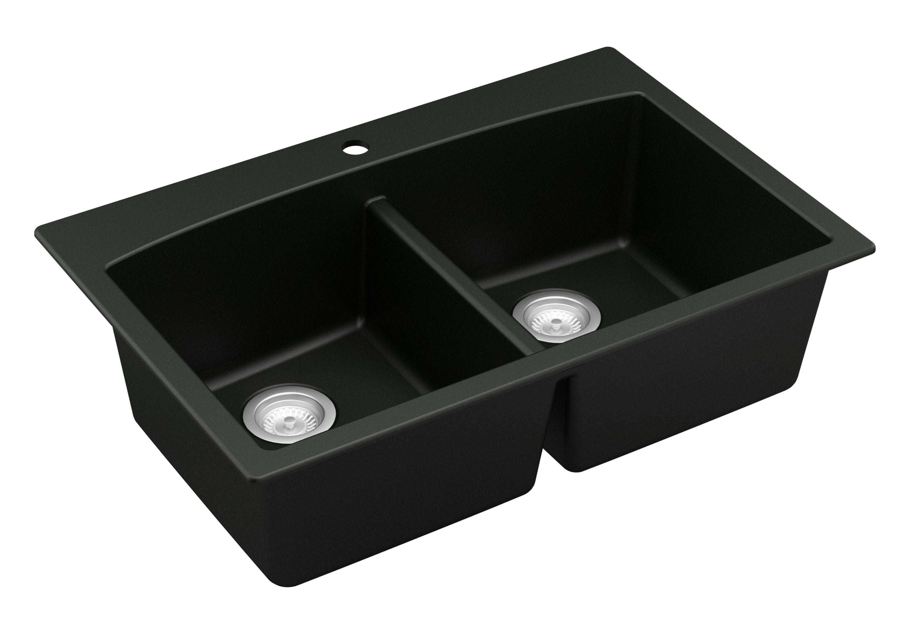 Alternate Image for Karran 33" Drop In/Topmount Quartz Composite Kitchen Sink, 50/50 Double Bowl, Black, QT-710-BL-PK1