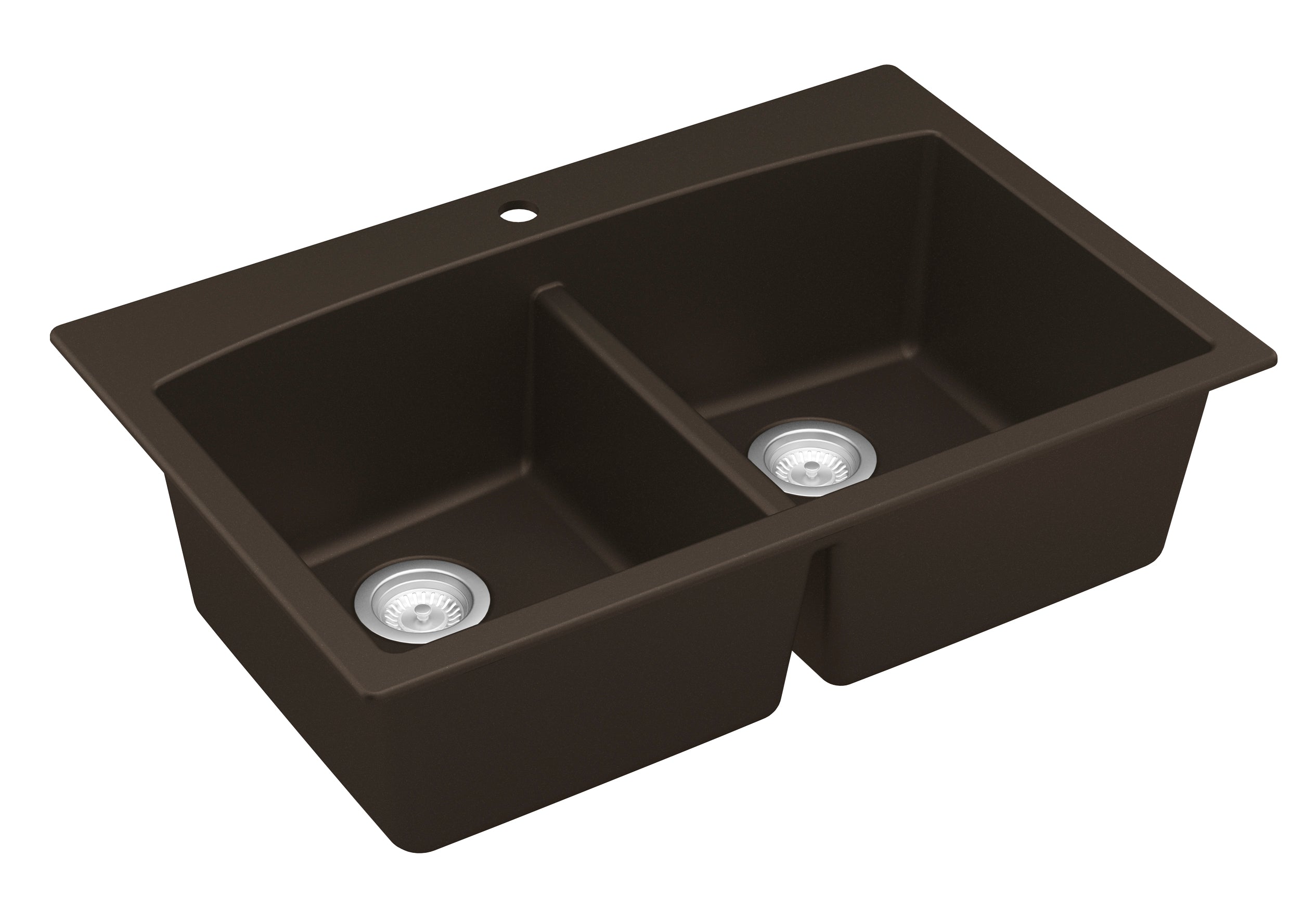 Alternate Image for Karran 33" Drop In/Topmount Quartz Composite Kitchen Sink, 50/50 Double Bowl, Brown, QT-710-BR