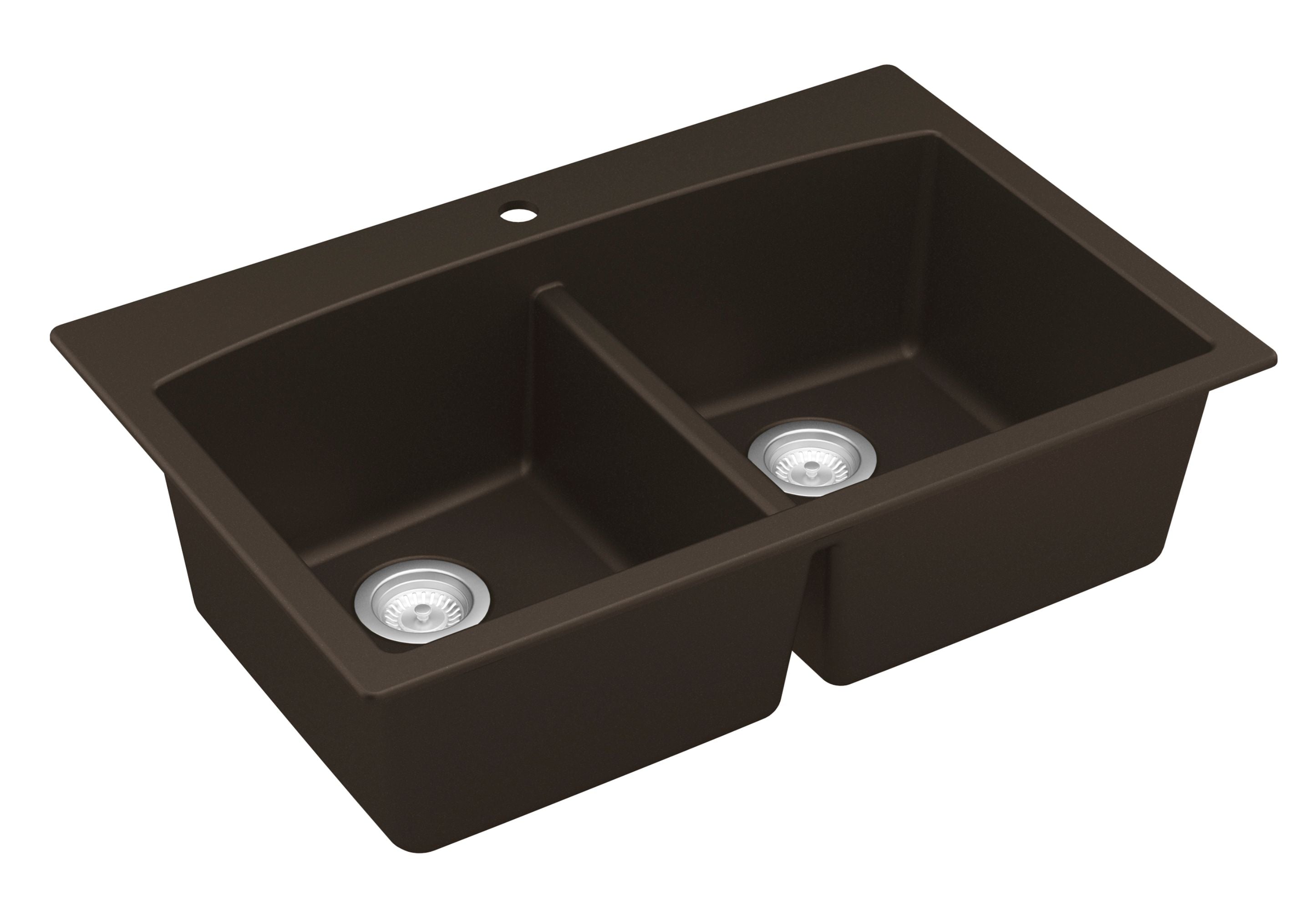 Alternate Image for Karran 33" Drop In/Topmount Quartz Composite Kitchen Sink, 50/50 Double Bowl, Brown, QT-710-BR-PK1
