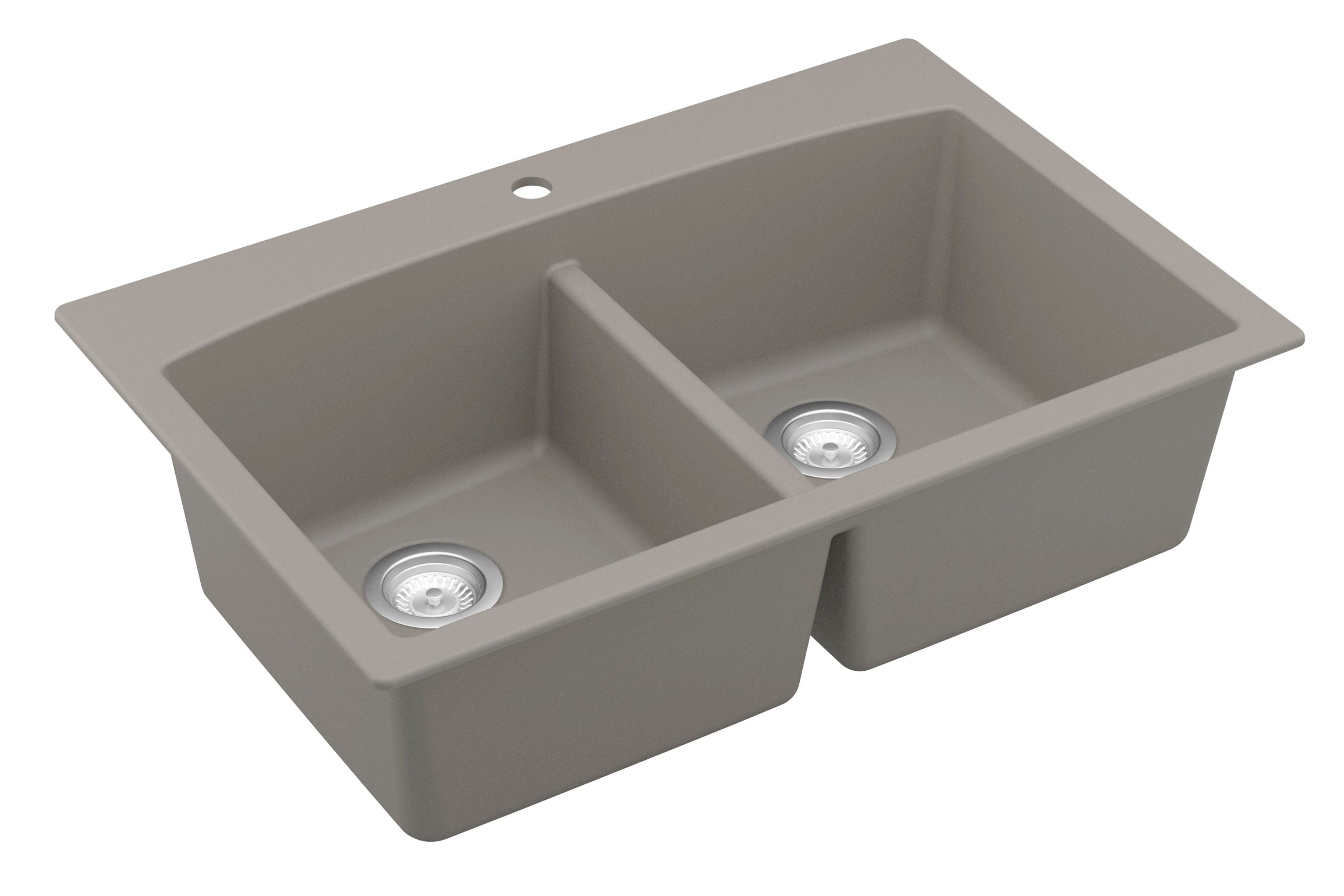 Alternate Image for Karran 33" Drop In/Topmount Quartz Composite Kitchen Sink, 50/50 Double Bowl, Concrete, QT-710-CN-PK1