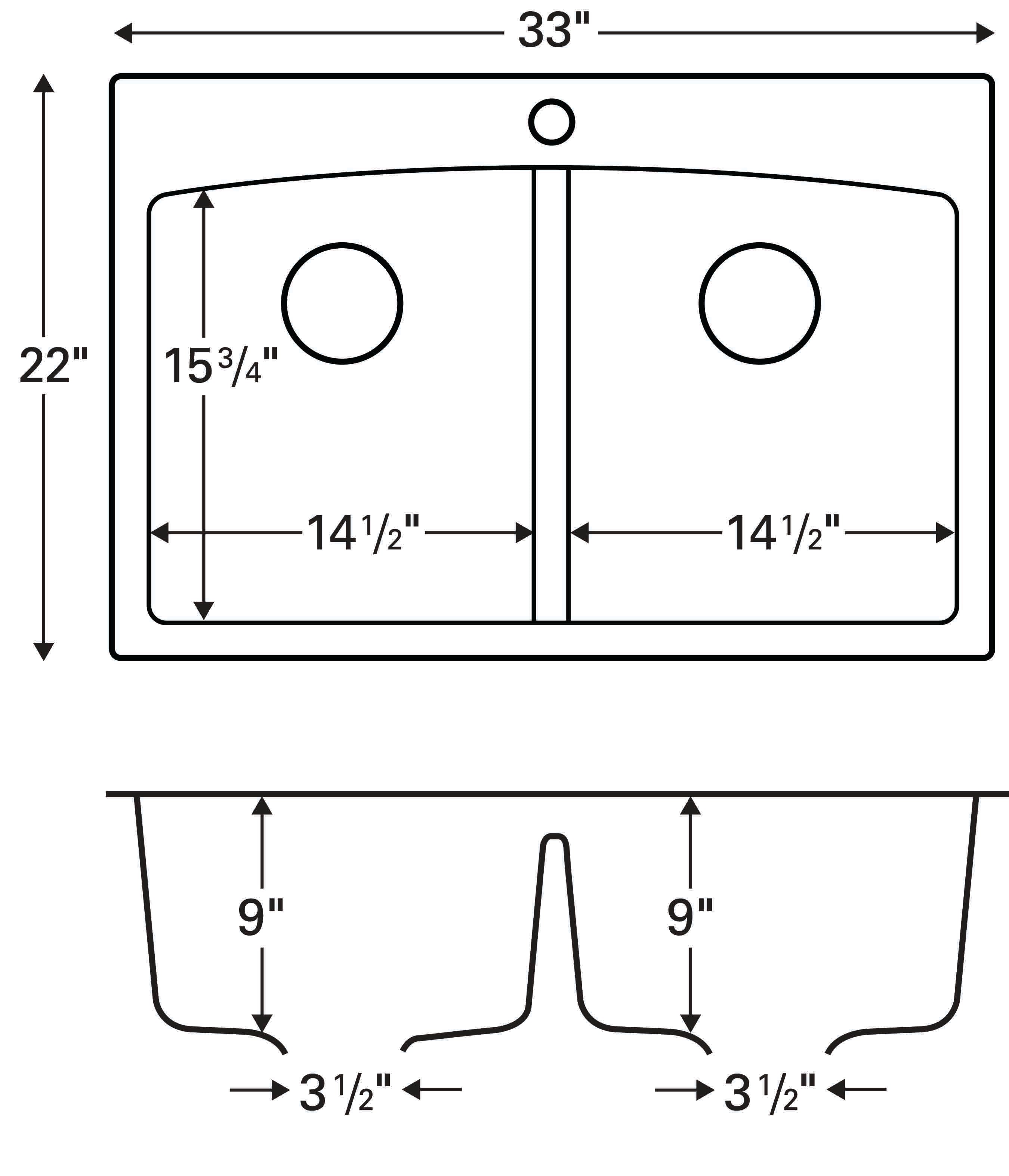 Alternate Image for Karran 33" Drop In/Topmount Quartz Composite Kitchen Sink, 50/50 Double Bowl, Black, QT-710-BL