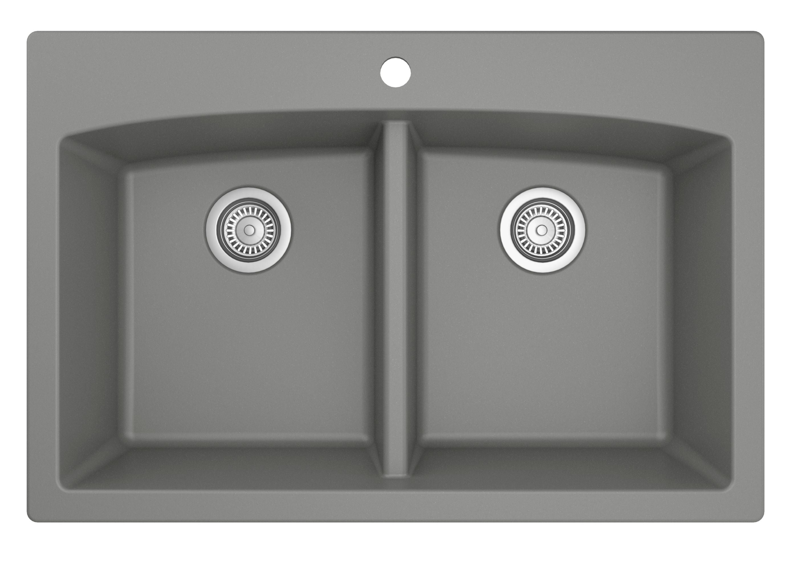 Karran 33" Drop In/Topmount Quartz Composite Kitchen Sink, 50/50 Double Bowl, Grey, QT-710-GR-PK1