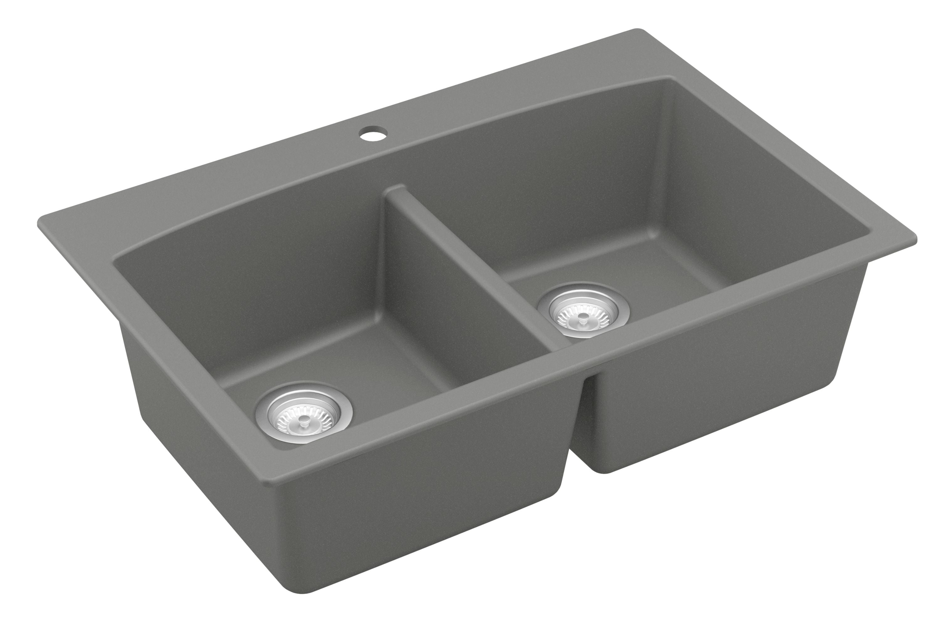 Alternate Image for Karran 33" Drop In/Topmount Quartz Composite Kitchen Sink, 50/50 Double Bowl, Grey, QT-710-GR-PK1